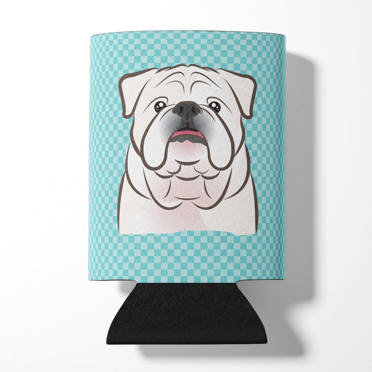 Checkerboard Blue White English Bulldog  Can or Bottle Hugger BB1158CC.