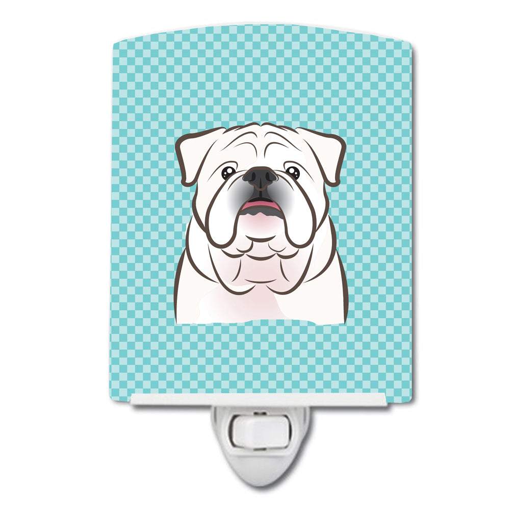 Checkerboard Blue White English Bulldog  Ceramic Night Light BB1158CNL - the-store.com