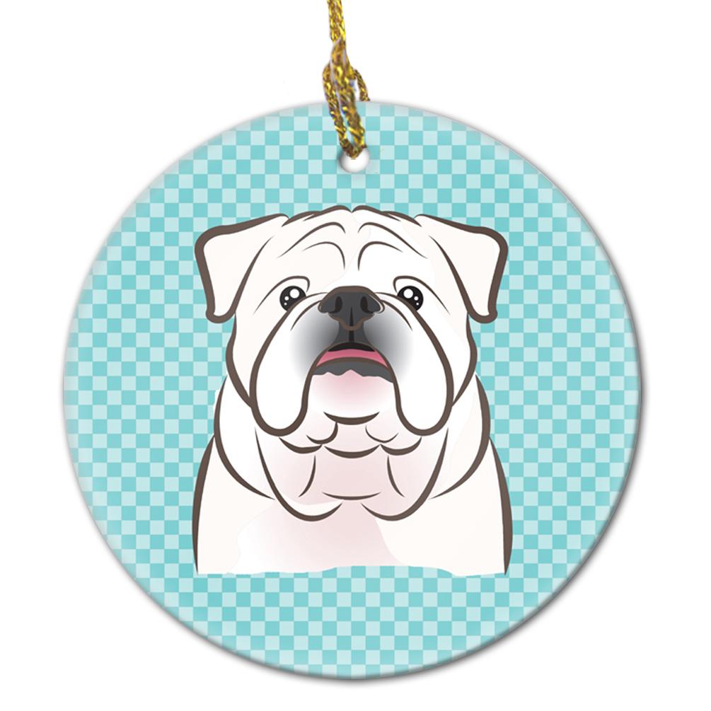 Checkerboard Blue White English Bulldog Ceramic Ornament BB1158CO1 by Caroline's Treasures