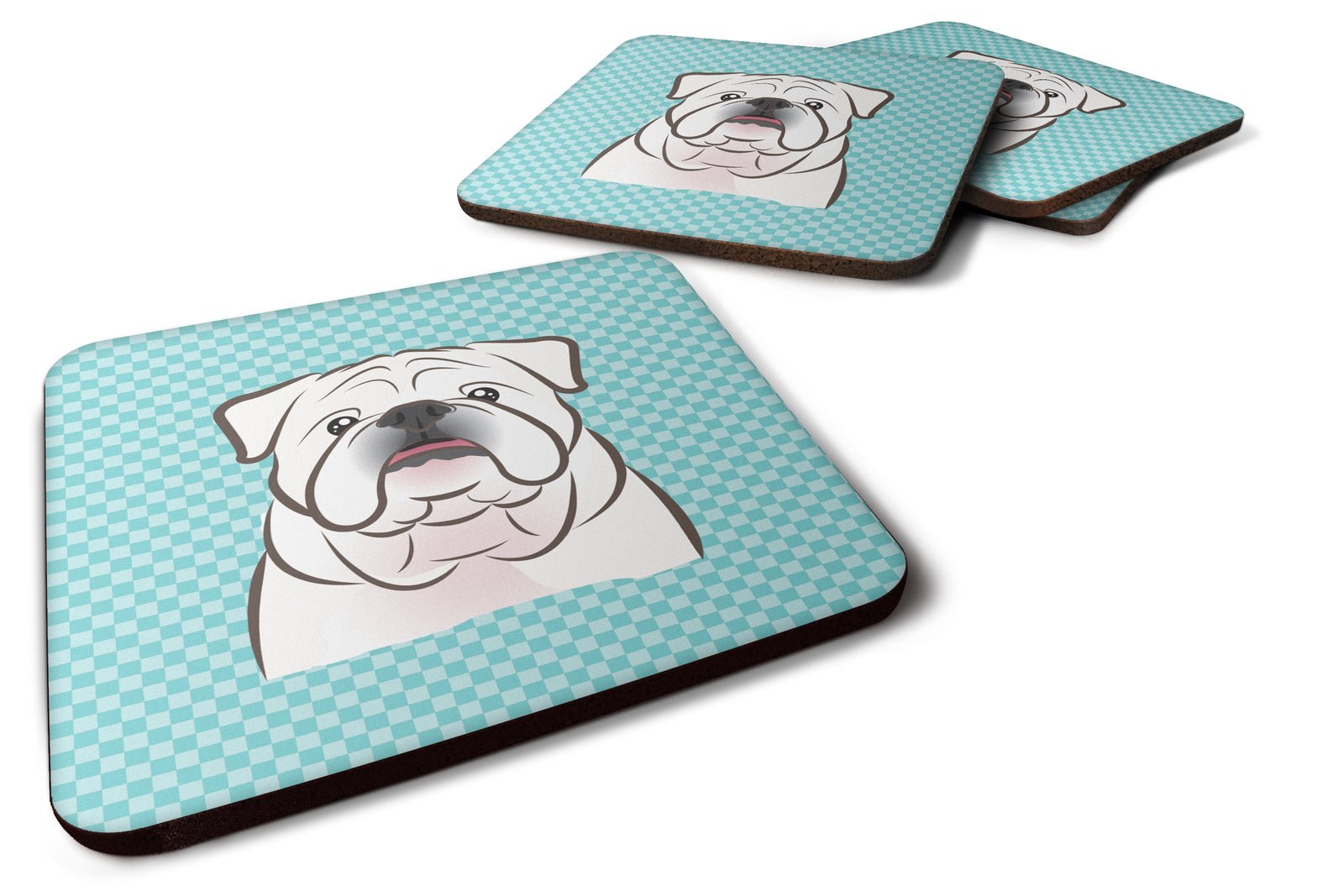 Set of 4 Checkerboard Blue White English Bulldog  Foam Coasters BB1158FC - the-store.com