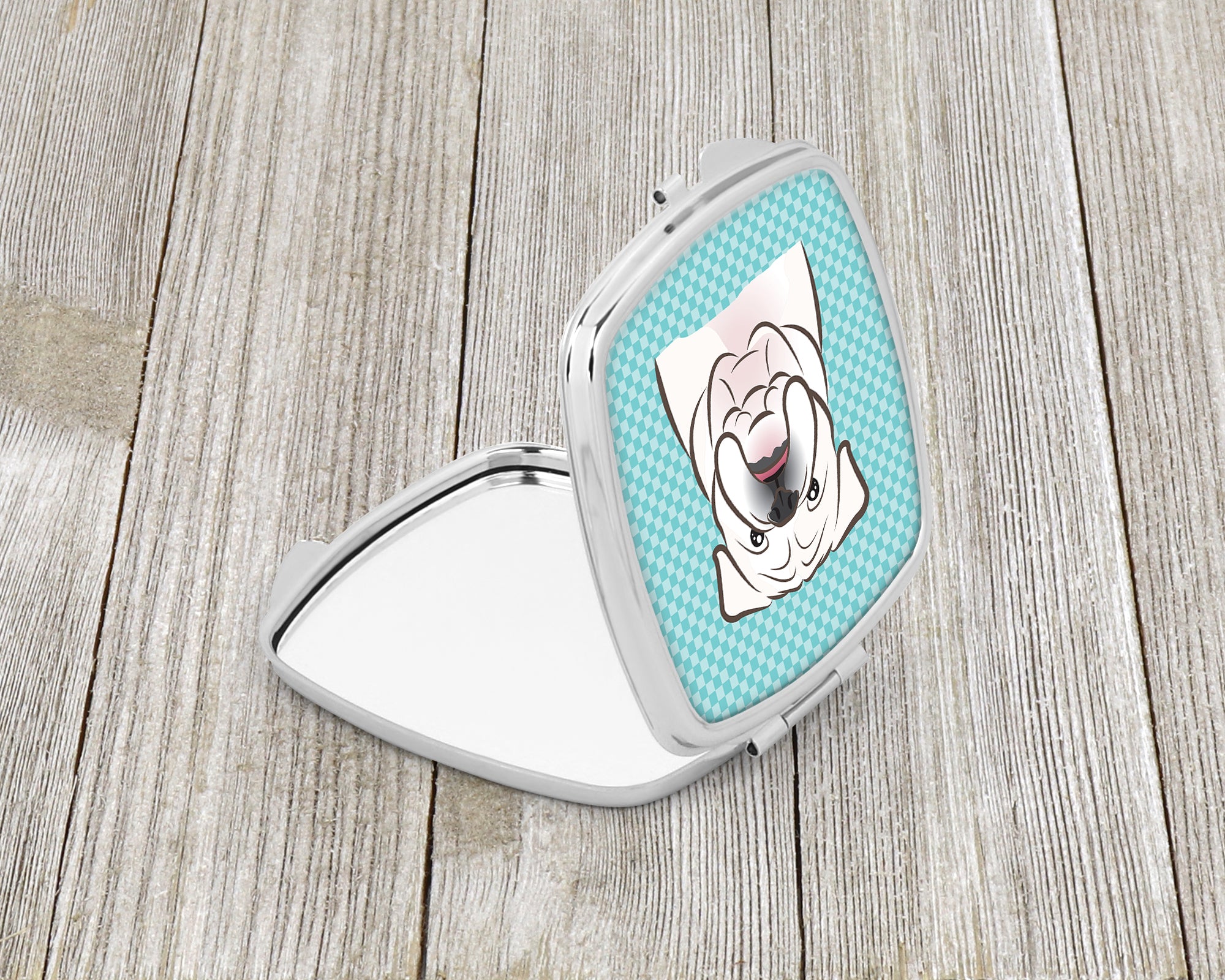 Checkerboard Blue White English Bulldog  Compact Mirror BB1158SCM  the-store.com.