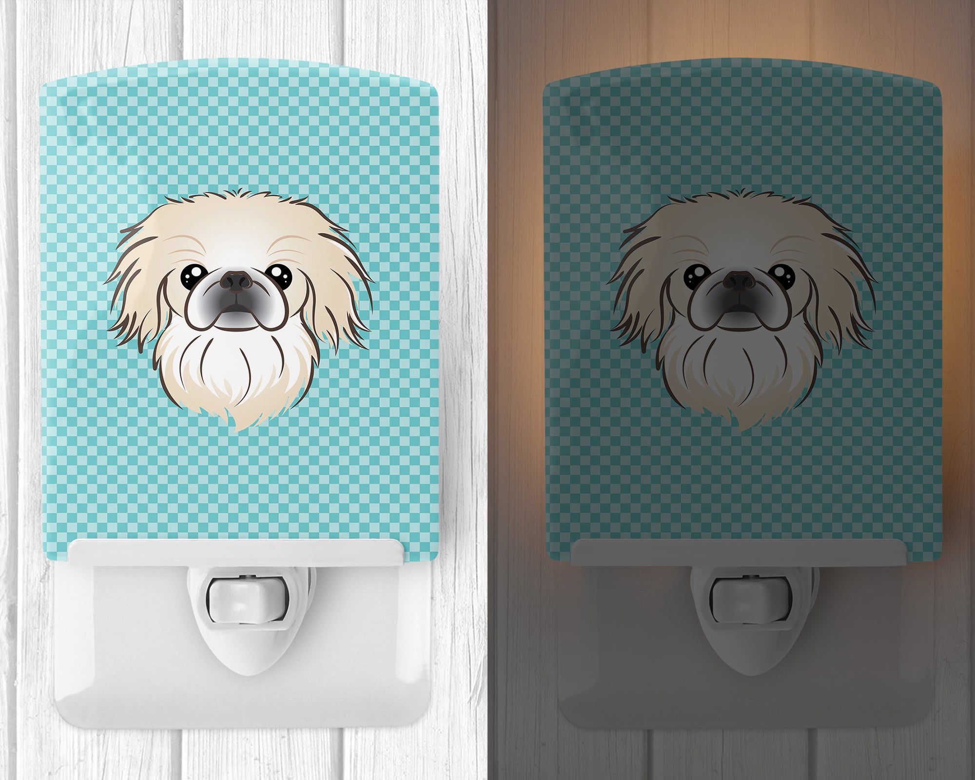 Checkerboard Blue Pekingese Ceramic Night Light BB1159CNL - the-store.com