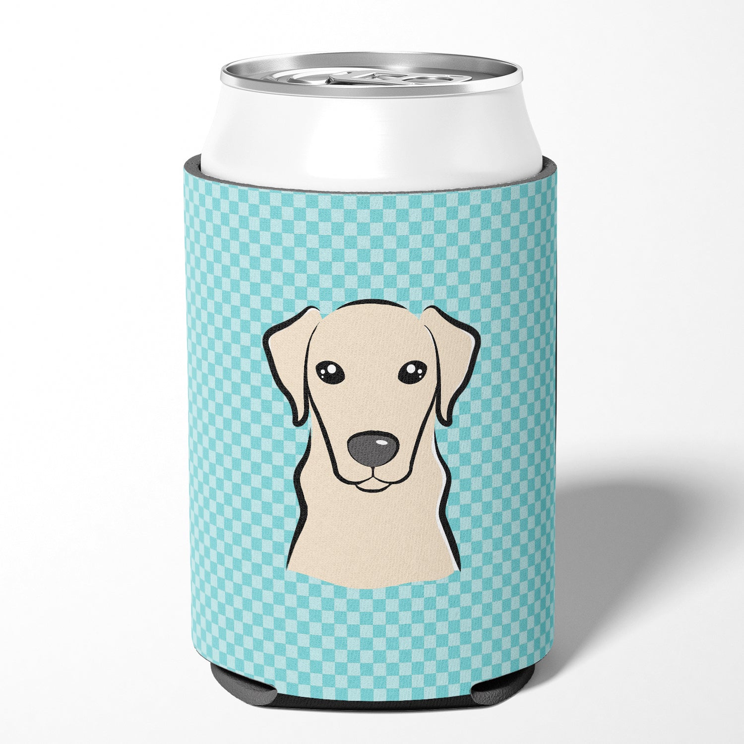 Checkerboard Blue Yellow Labrador Can or Bottle Hugger BB1160CC.