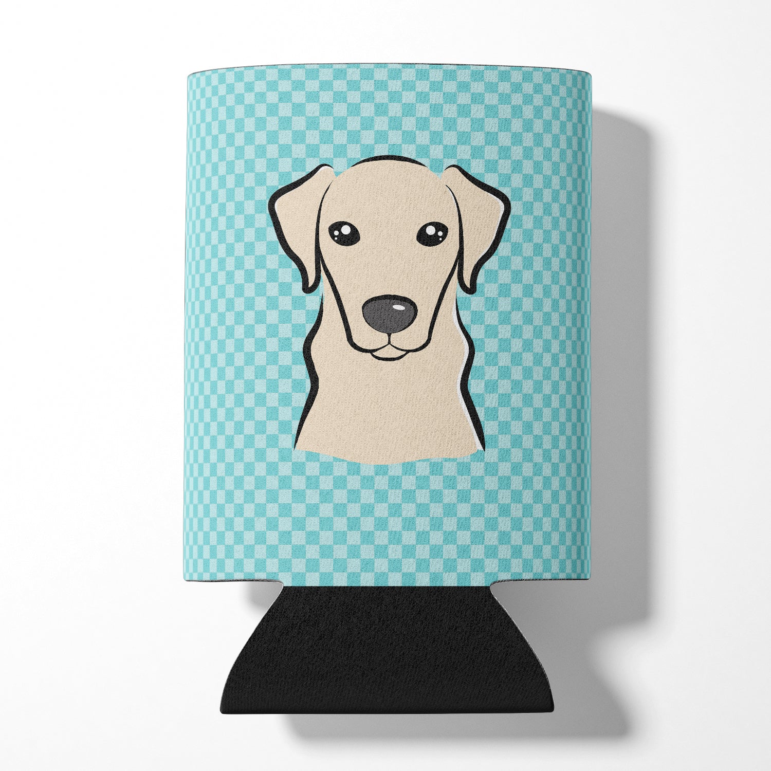 Checkerboard Blue Yellow Labrador Can or Bottle Hugger BB1160CC.