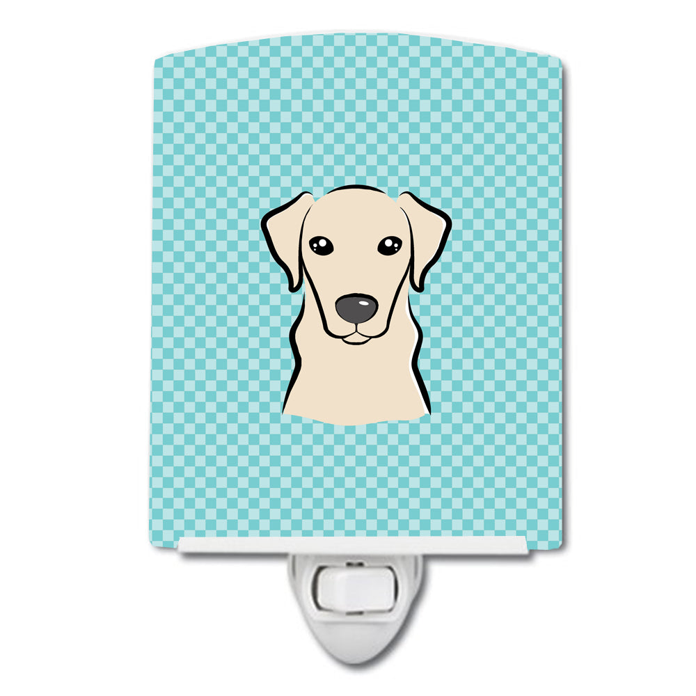 Checkerboard Blue Yellow Labrador Ceramic Night Light BB1160CNL - the-store.com