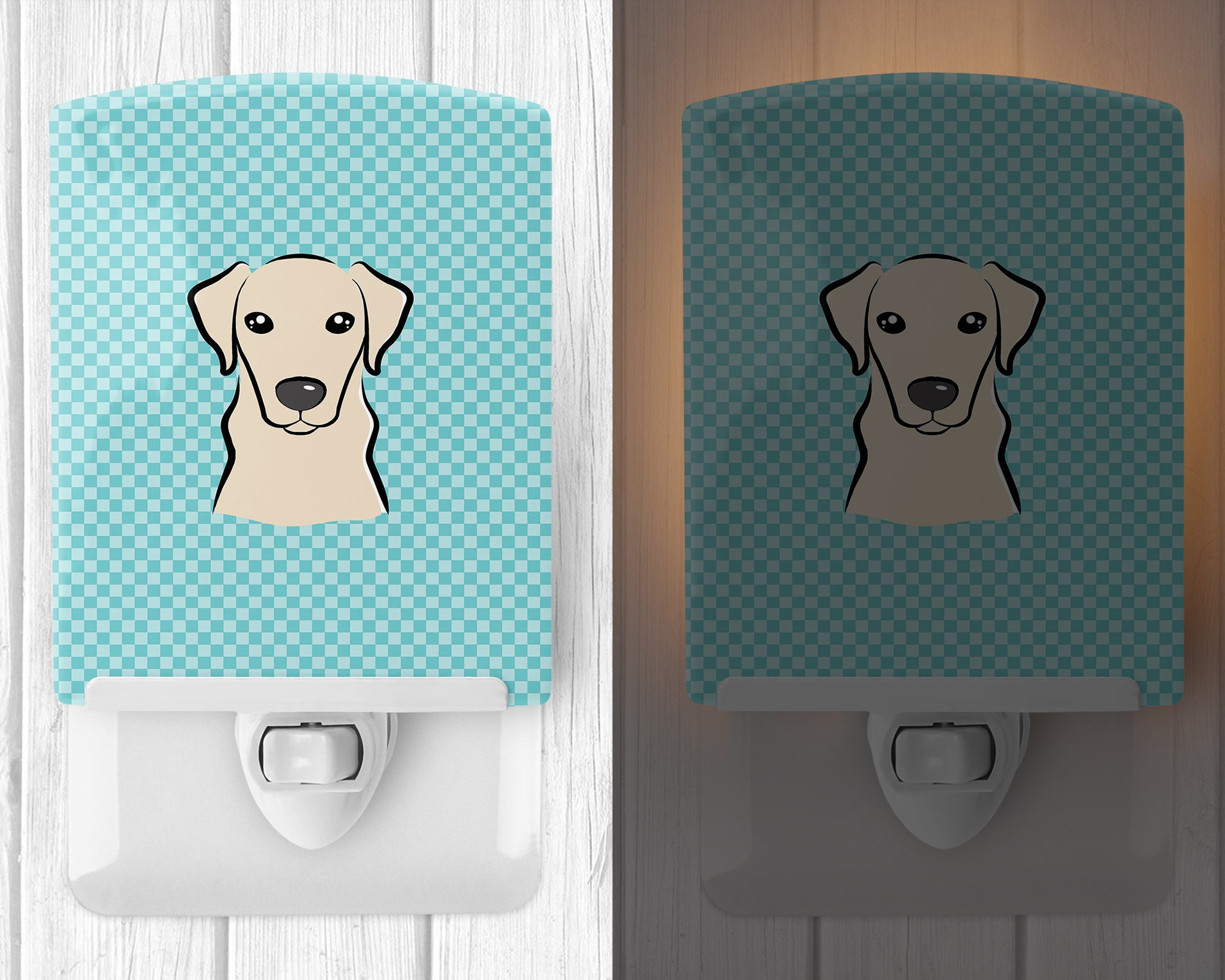 Checkerboard Blue Yellow Labrador Ceramic Night Light BB1160CNL - the-store.com