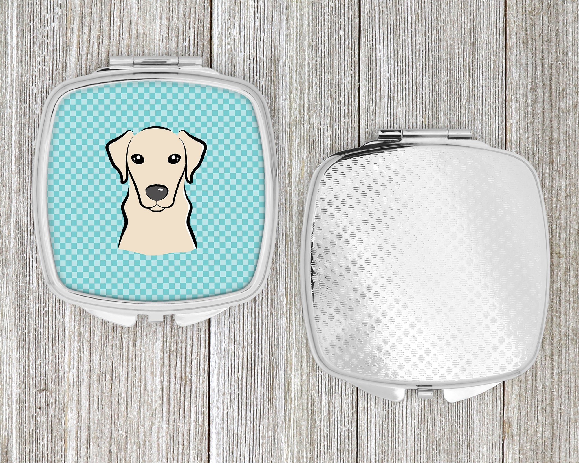 Checkerboard Blue Yellow Labrador Compact Mirror BB1160SCM  the-store.com.