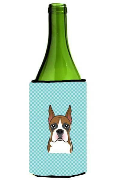 Checkerboard Blue Boxer Wine Bottle Beverage Insulator Hugger BB1161LITERK by Caroline&#39;s Treasures