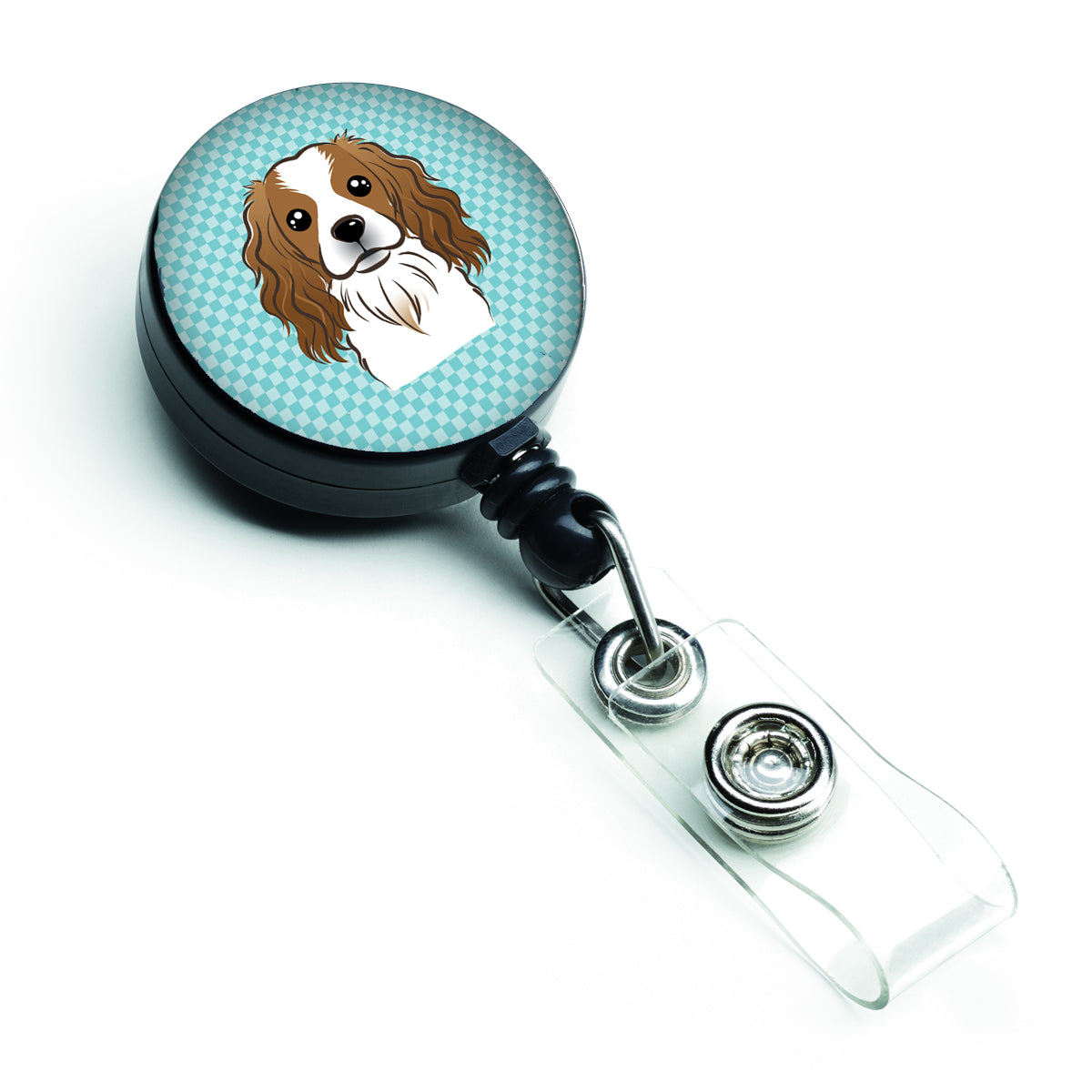 Checkerboard Blue Cavalier Spaniel Retractable Badge Reel BB1162BR.