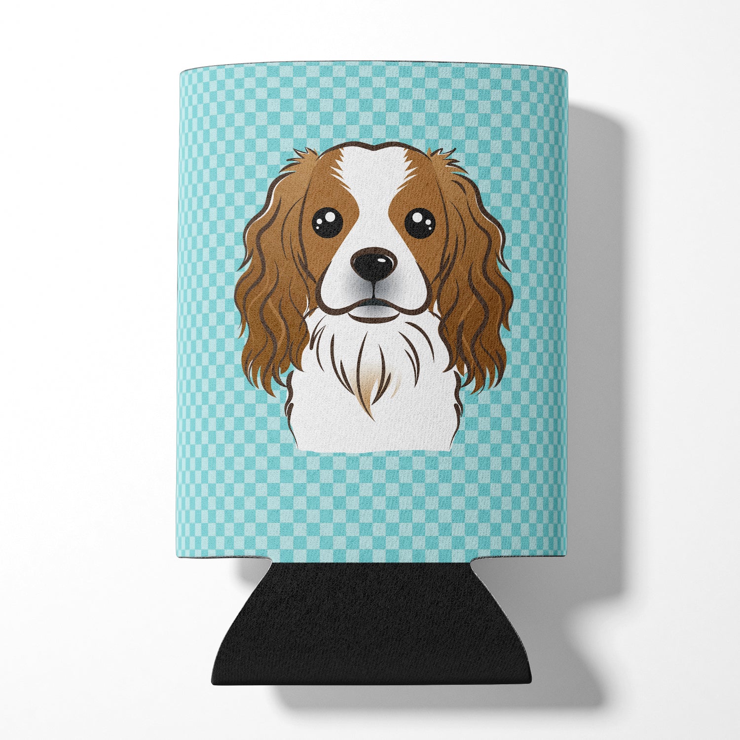 Checkerboard Blue Cavalier Spaniel Can or Bottle Hugger BB1162CC.