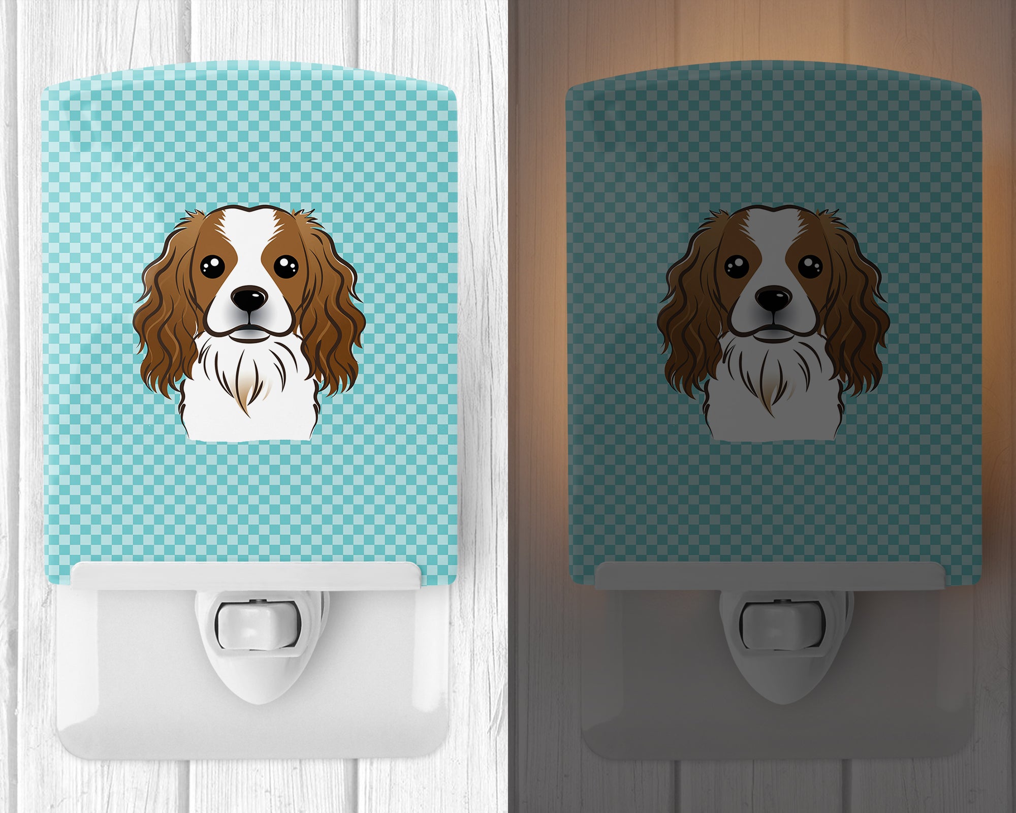 Checkerboard Blue Cavalier Spaniel Ceramic Night Light BB1162CNL - the-store.com