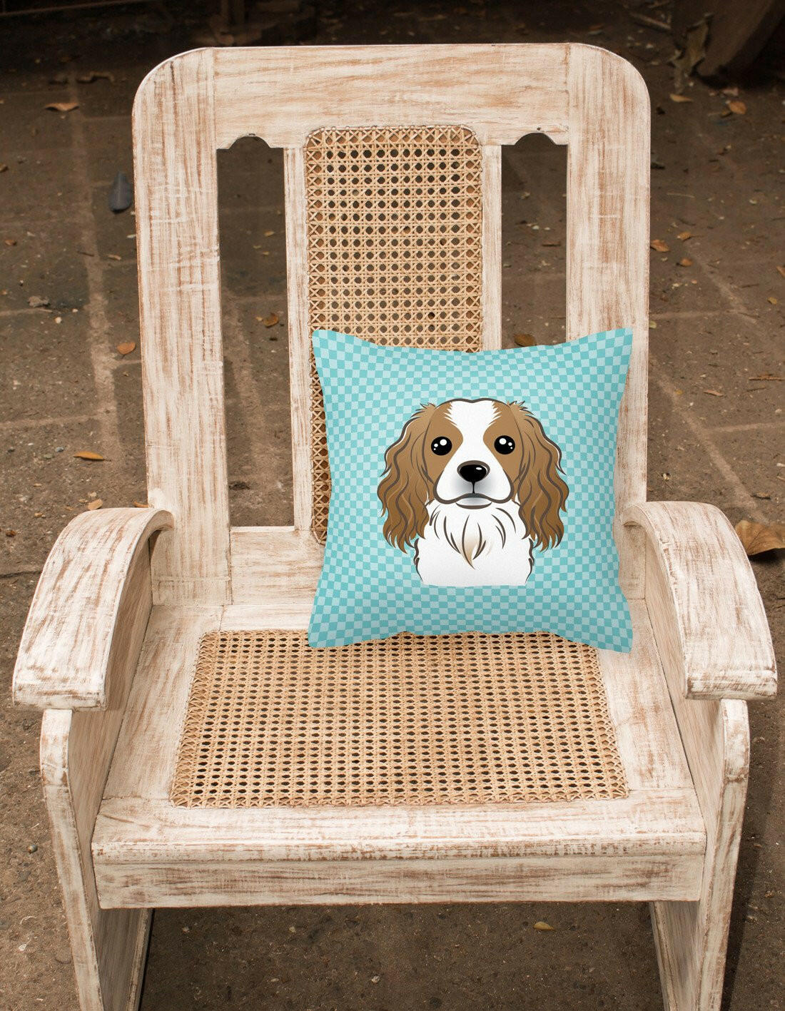 Checkerboard Blue Cavalier Spaniel Canvas Fabric Decorative Pillow BB1162PW1414 - the-store.com