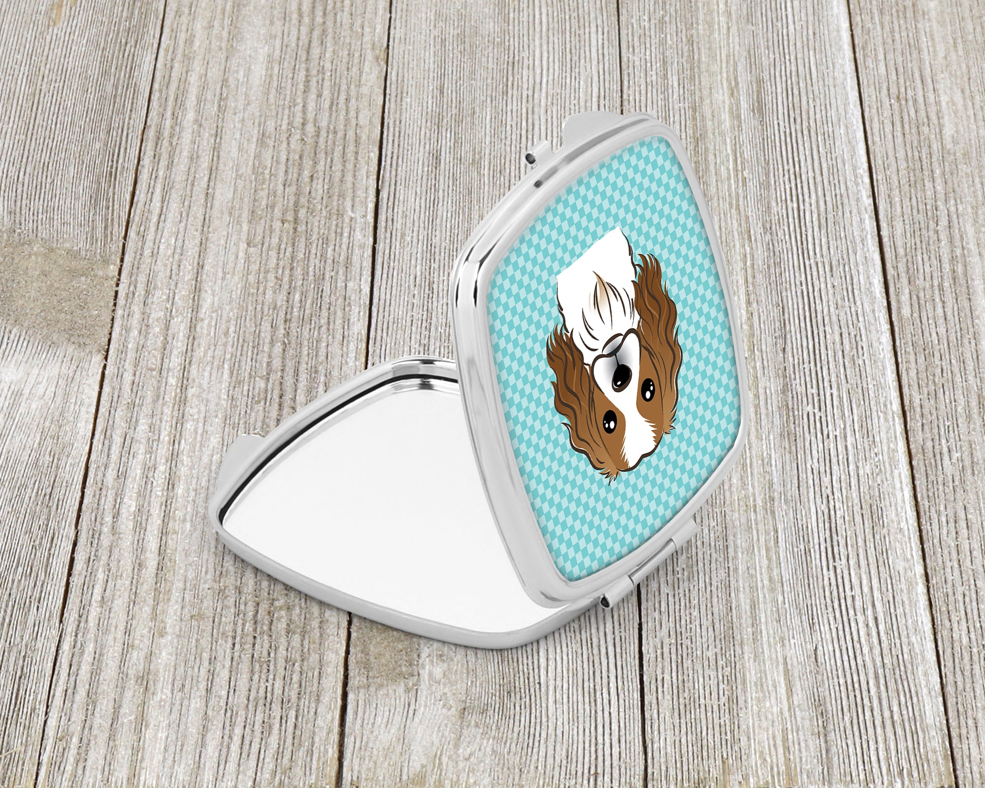 Checkerboard Blue Cavalier Spaniel Compact Mirror BB1162SCM  the-store.com.