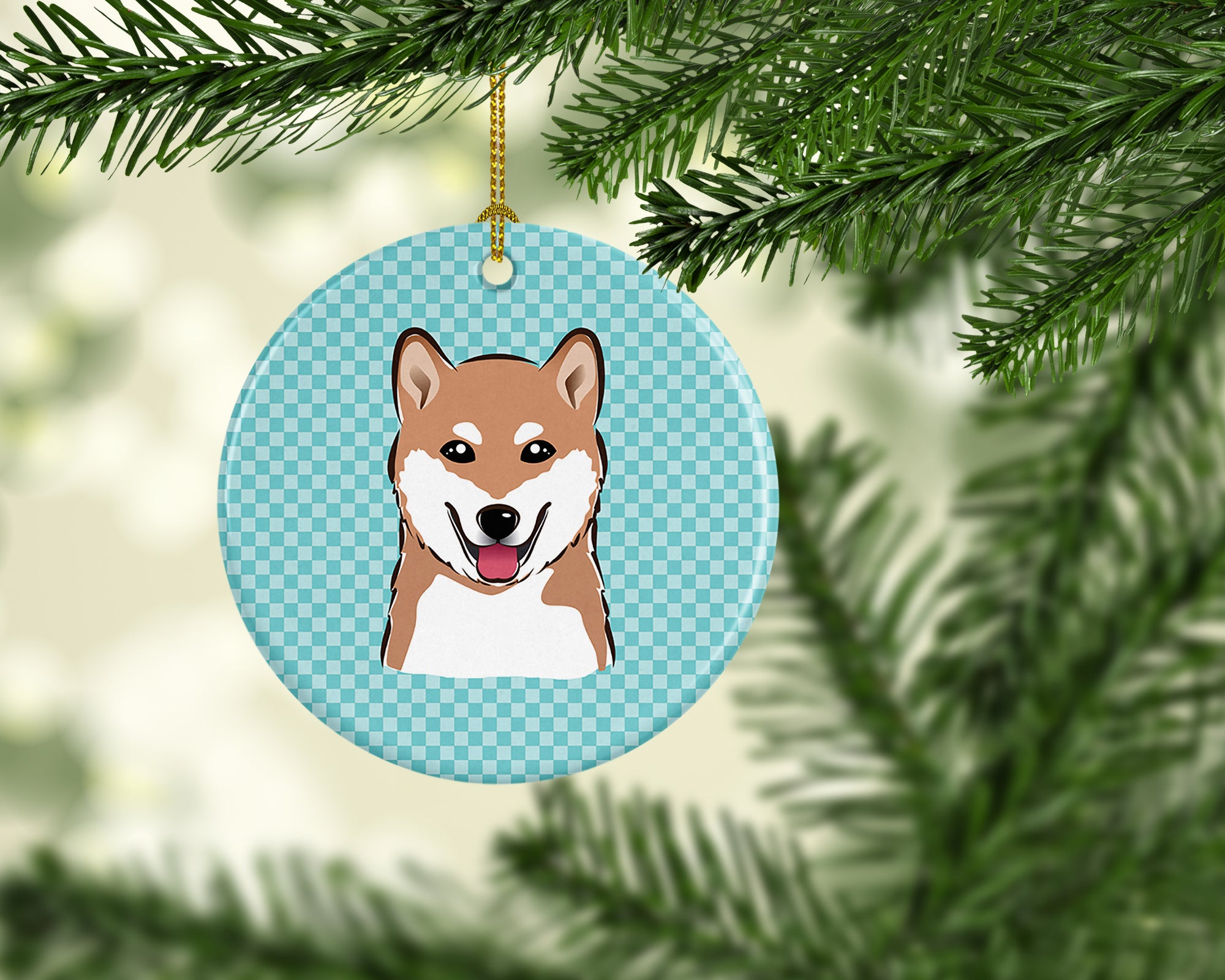 Checkerboard Blue Shiba Inu Ceramic Ornament BB1163CO1 - the-store.com