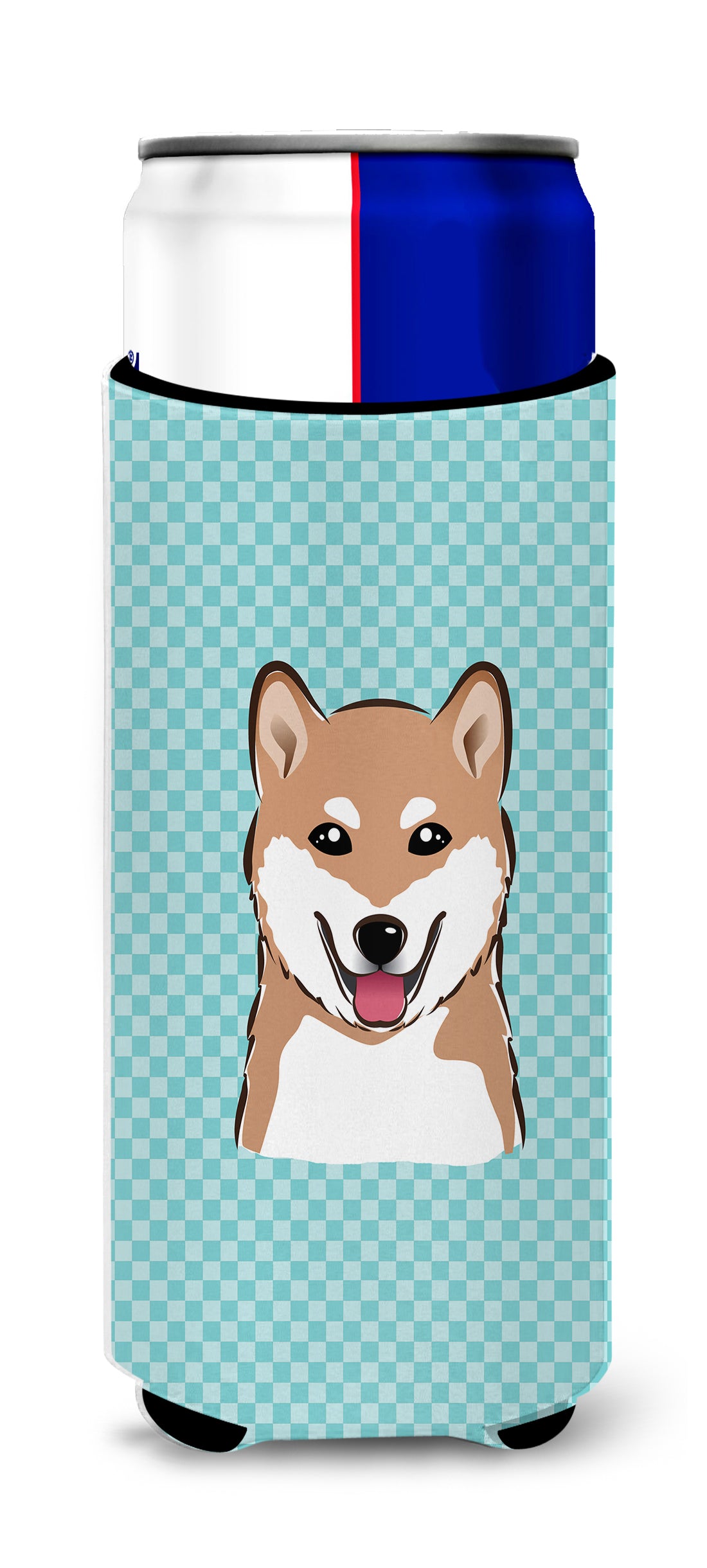 Checkerboard Blue Shiba Inu Ultra Beverage Insulators for slim cans BB1163MUK.