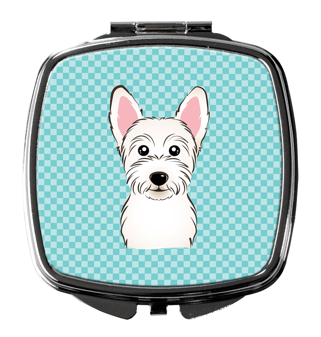 Checkerboard Blue Westie Compact Mirror BB1164SCM  the-store.com.