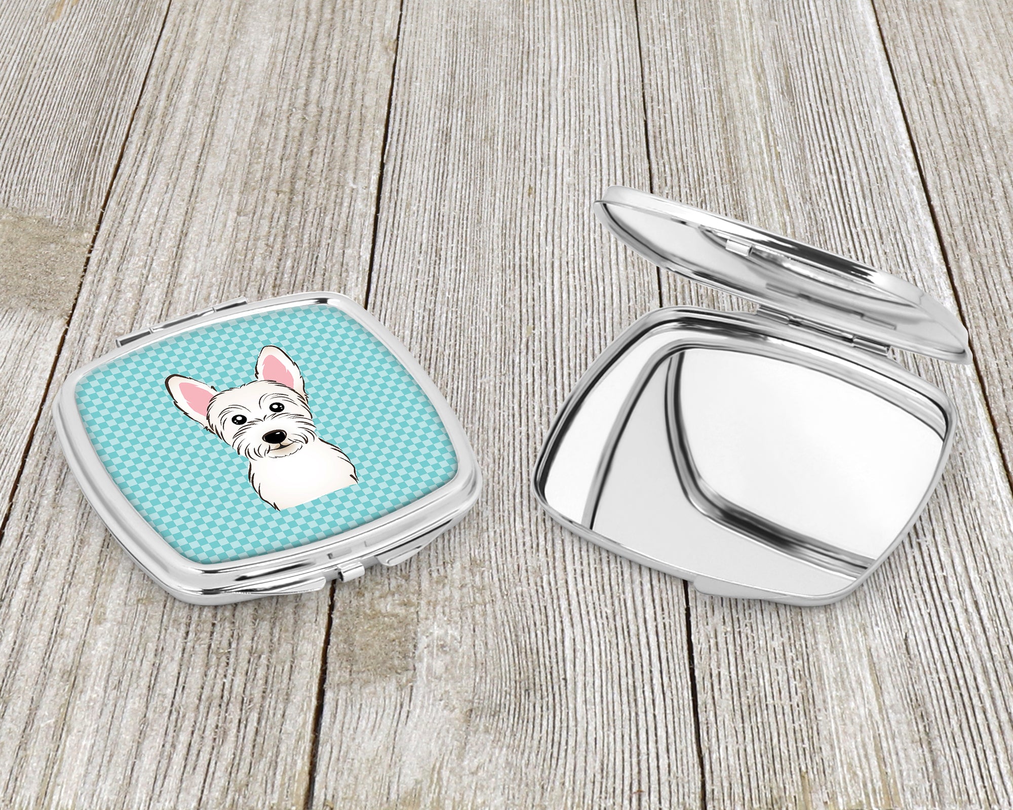 Checkerboard Blue Westie Compact Mirror BB1164SCM  the-store.com.