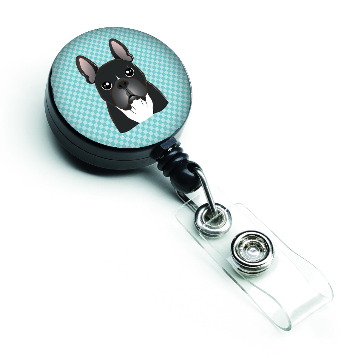 Checkerboard Blue French Bulldog Retractable Badge Reel BB1165BR.