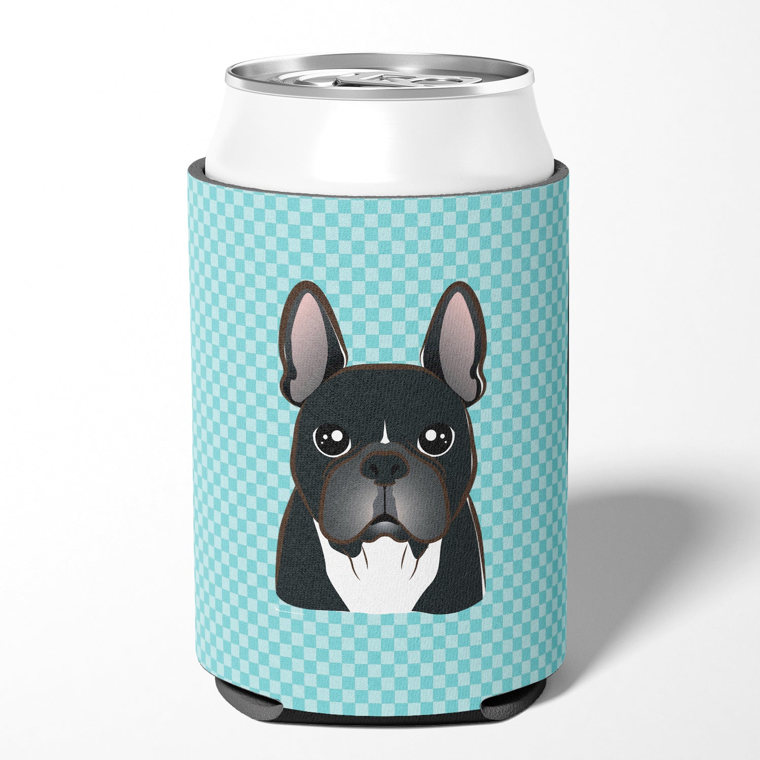 Checkerboard Blue French Bulldog Can or Bottle Hugger BB1165CC.