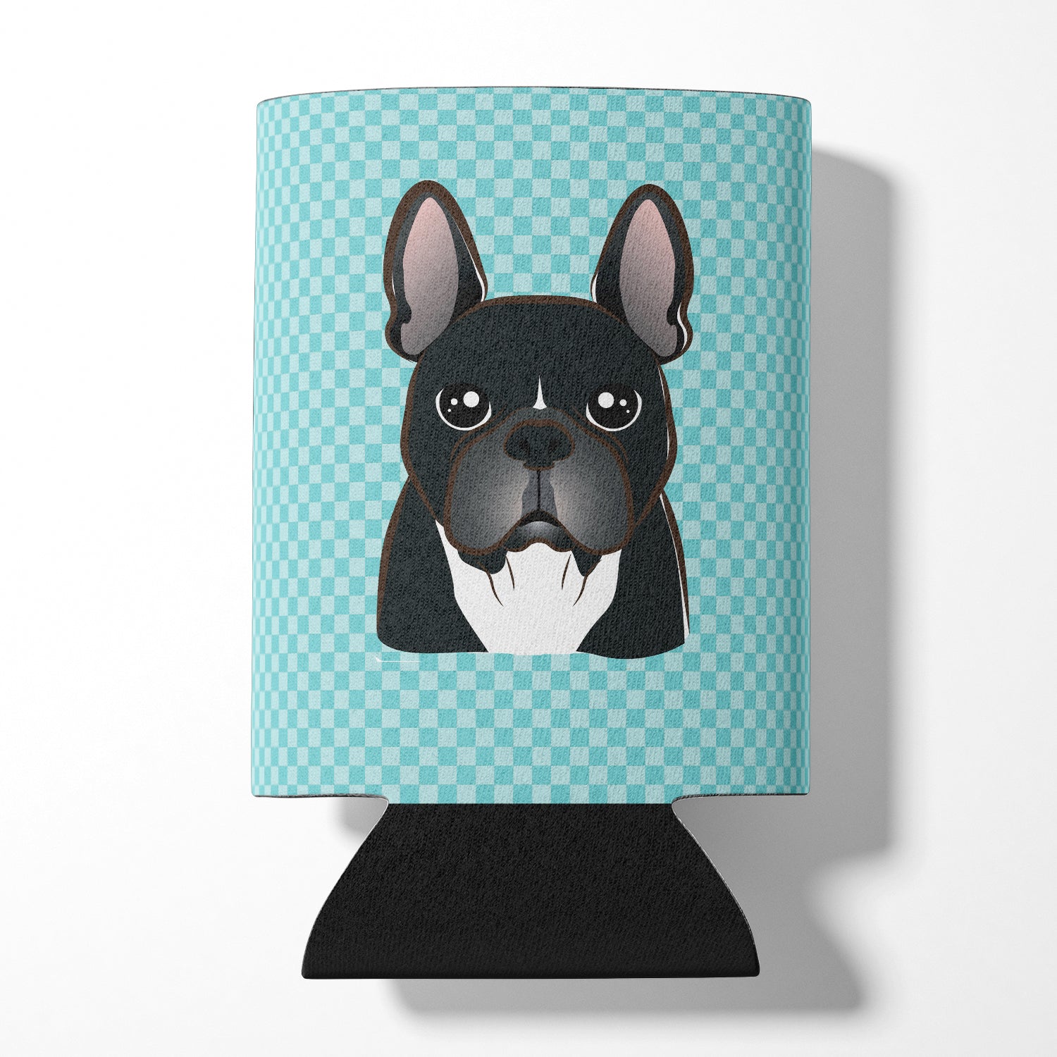 Checkerboard Blue French Bulldog Can or Bottle Hugger BB1165CC.