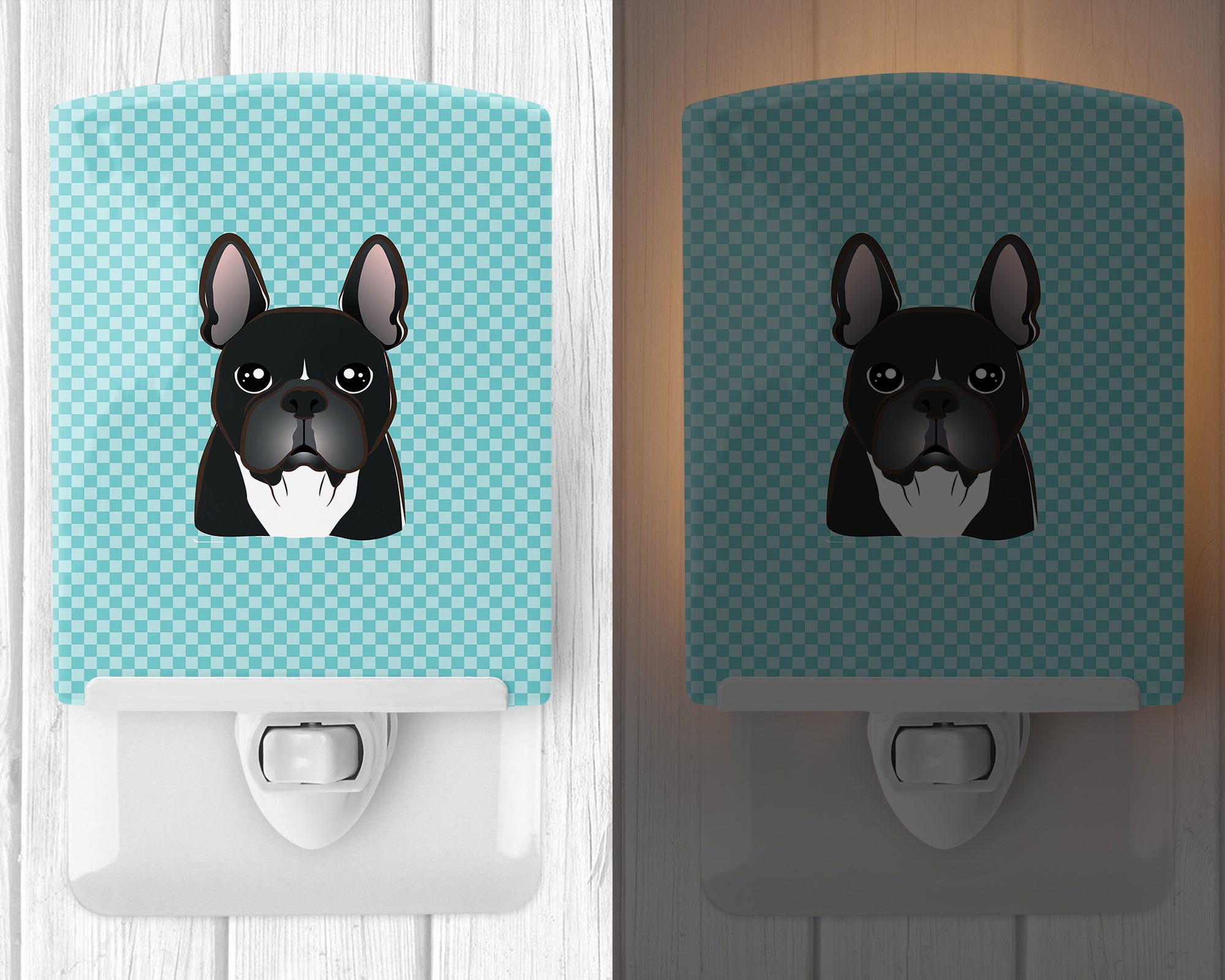 Checkerboard Blue French Bulldog Ceramic Night Light BB1165CNL - the-store.com