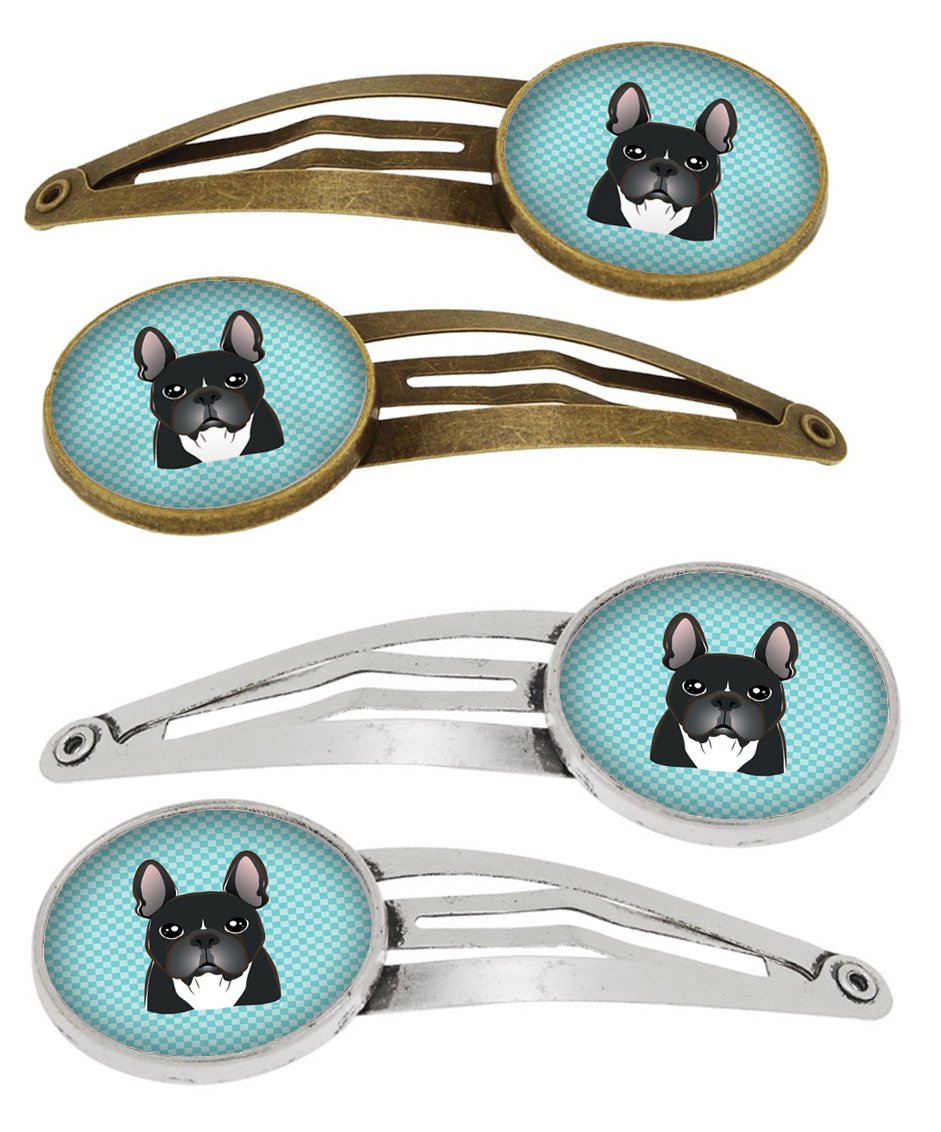 Checkerboard Blue French Bulldog Set of 4 Barrettes Hair Clips BB1165HCS4 by Caroline's Treasures