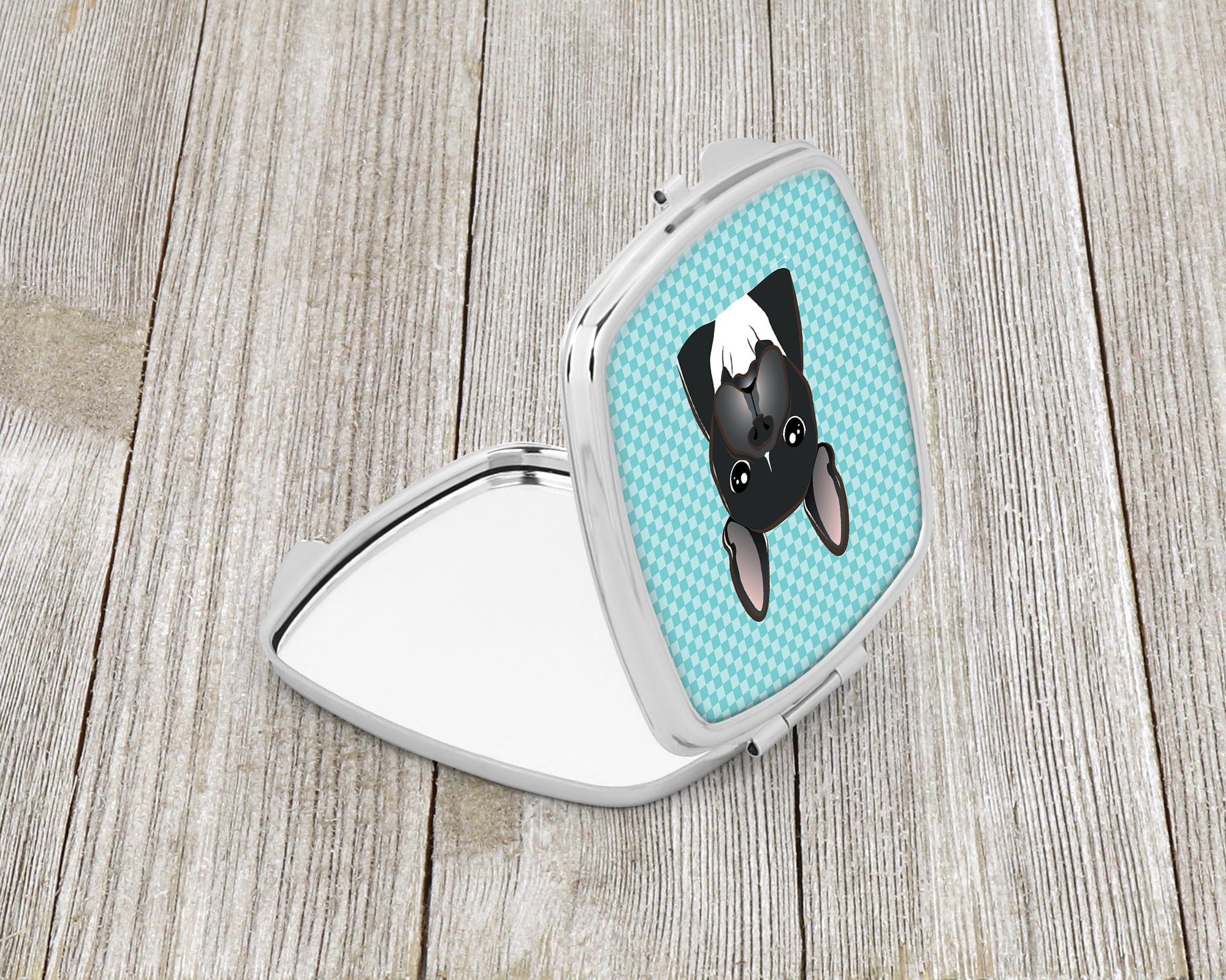 Checkerboard Blue French Bulldog Compact Mirror BB1165SCM  the-store.com.