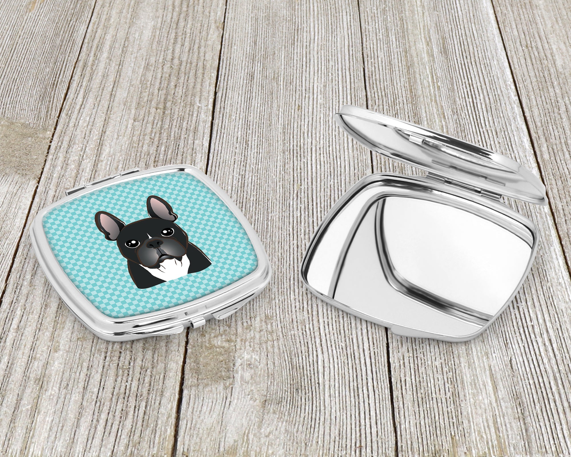 Checkerboard Blue French Bulldog Compact Mirror BB1165SCM  the-store.com.