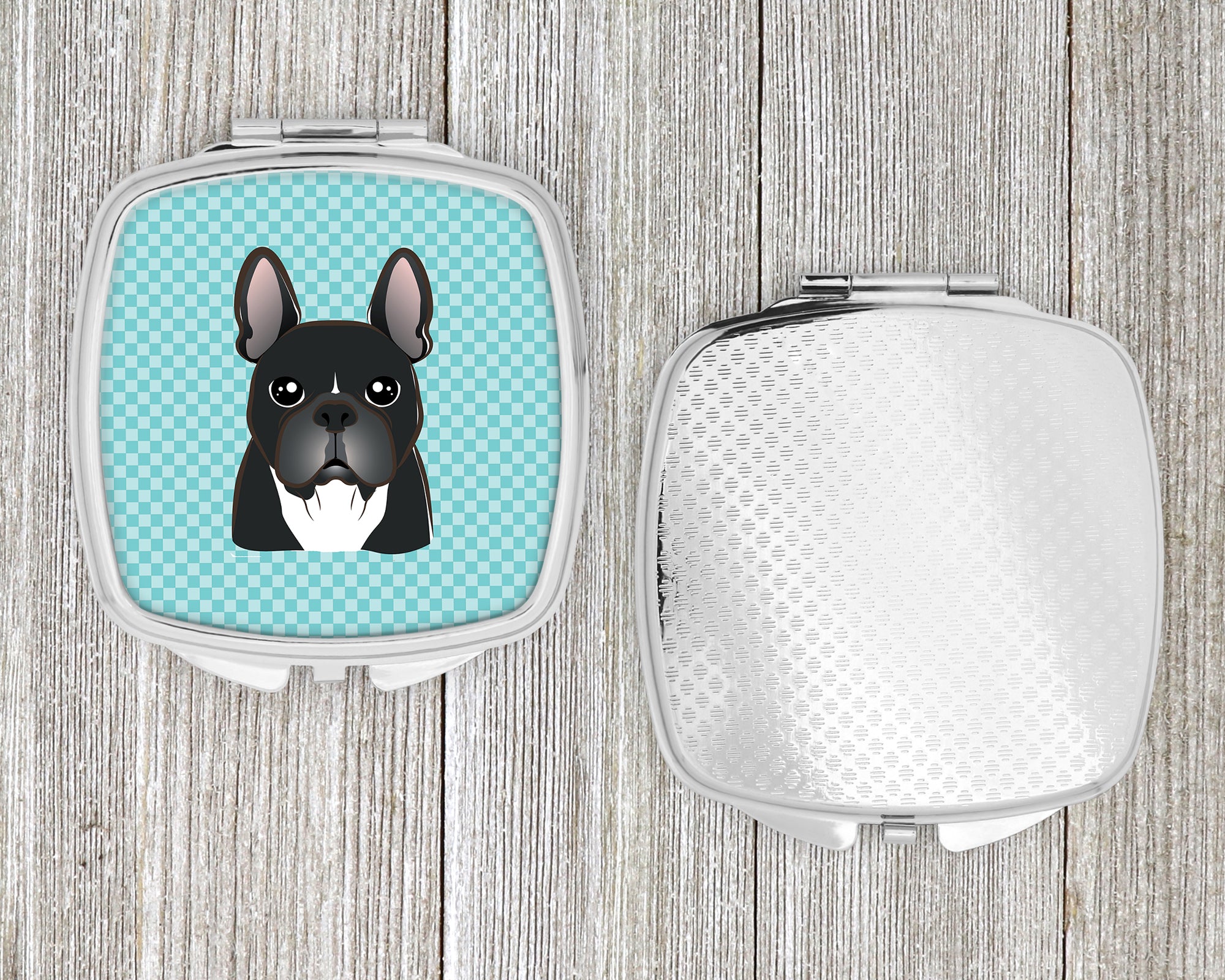 Checkerboard Blue French Bulldog Compact Mirror BB1165SCM  the-store.com.