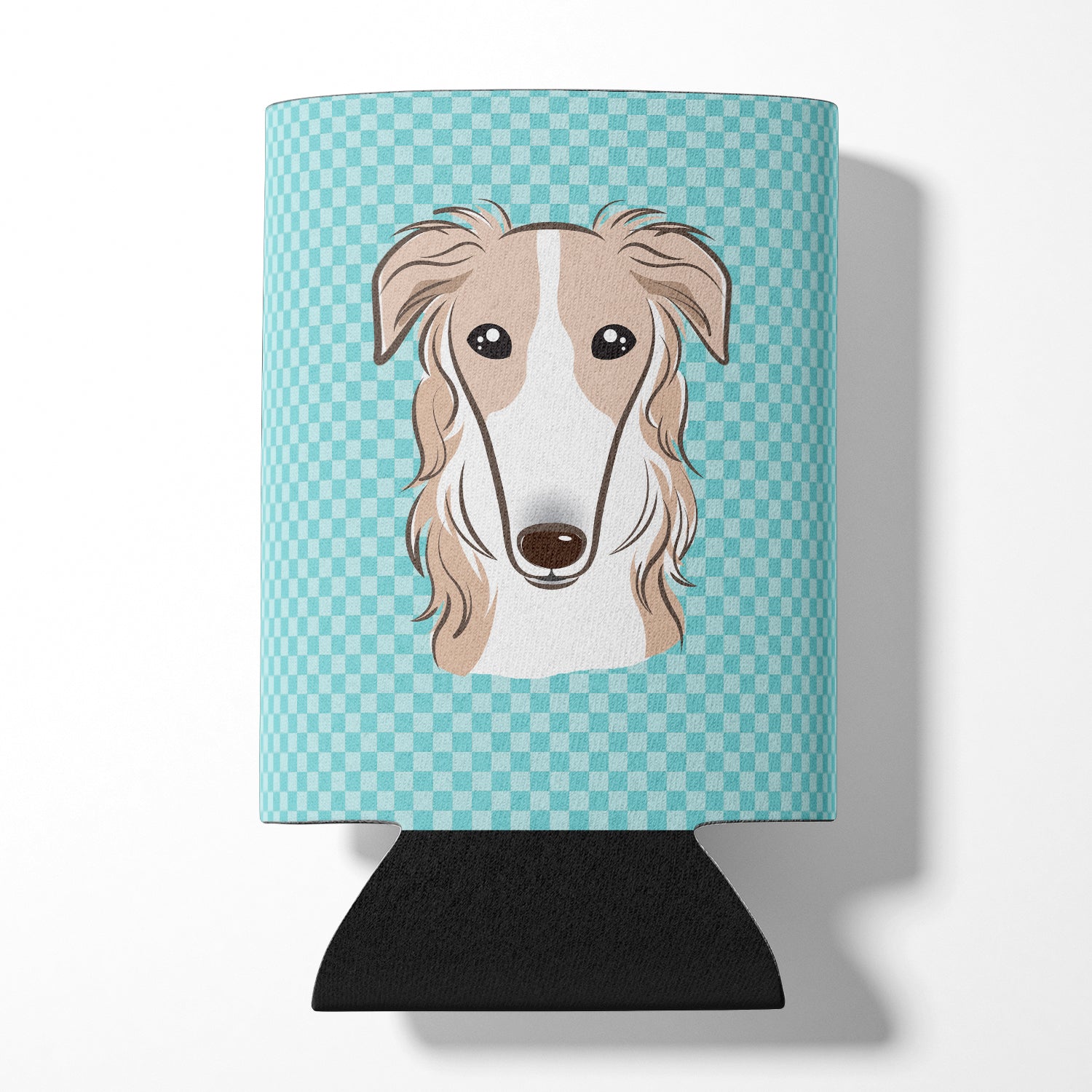 Checkerboard Blue Borzoi Can or Bottle Hugger BB1166CC.