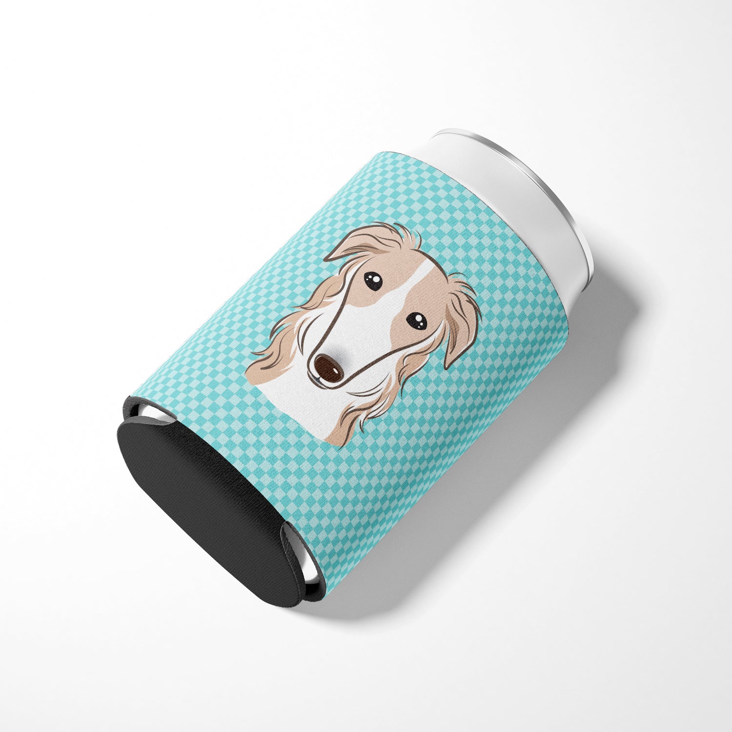 Checkerboard Blue Borzoi Can or Bottle Hugger BB1166CC.