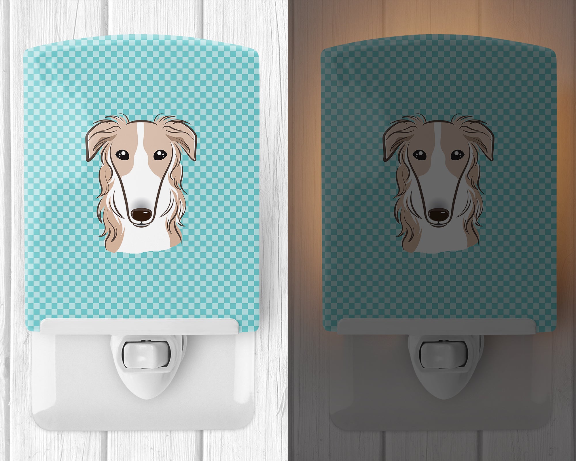 Checkerboard Blue Borzoi Ceramic Night Light BB1166CNL - the-store.com