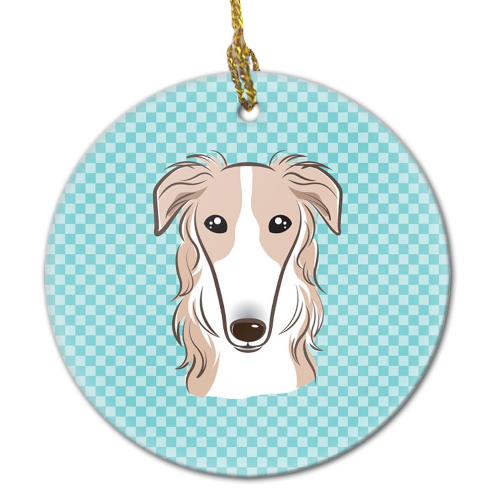 Checkerboard Blue Borzoi Ceramic Ornament BB1166CO1 by Caroline's Treasures