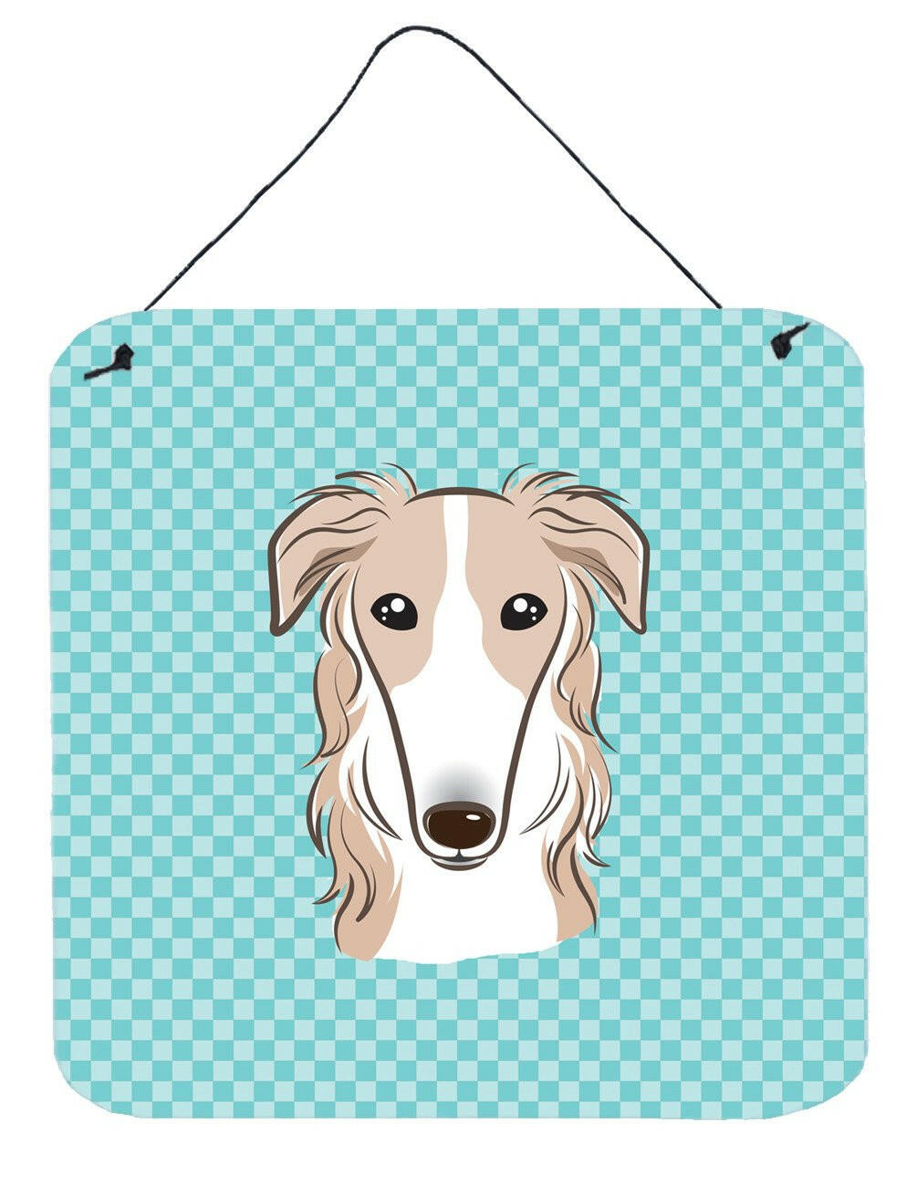 Checkerboard Blue Borzoi Aluminium Metal Wall or Door Hanging Prints BB1166DS66 by Caroline&#39;s Treasures