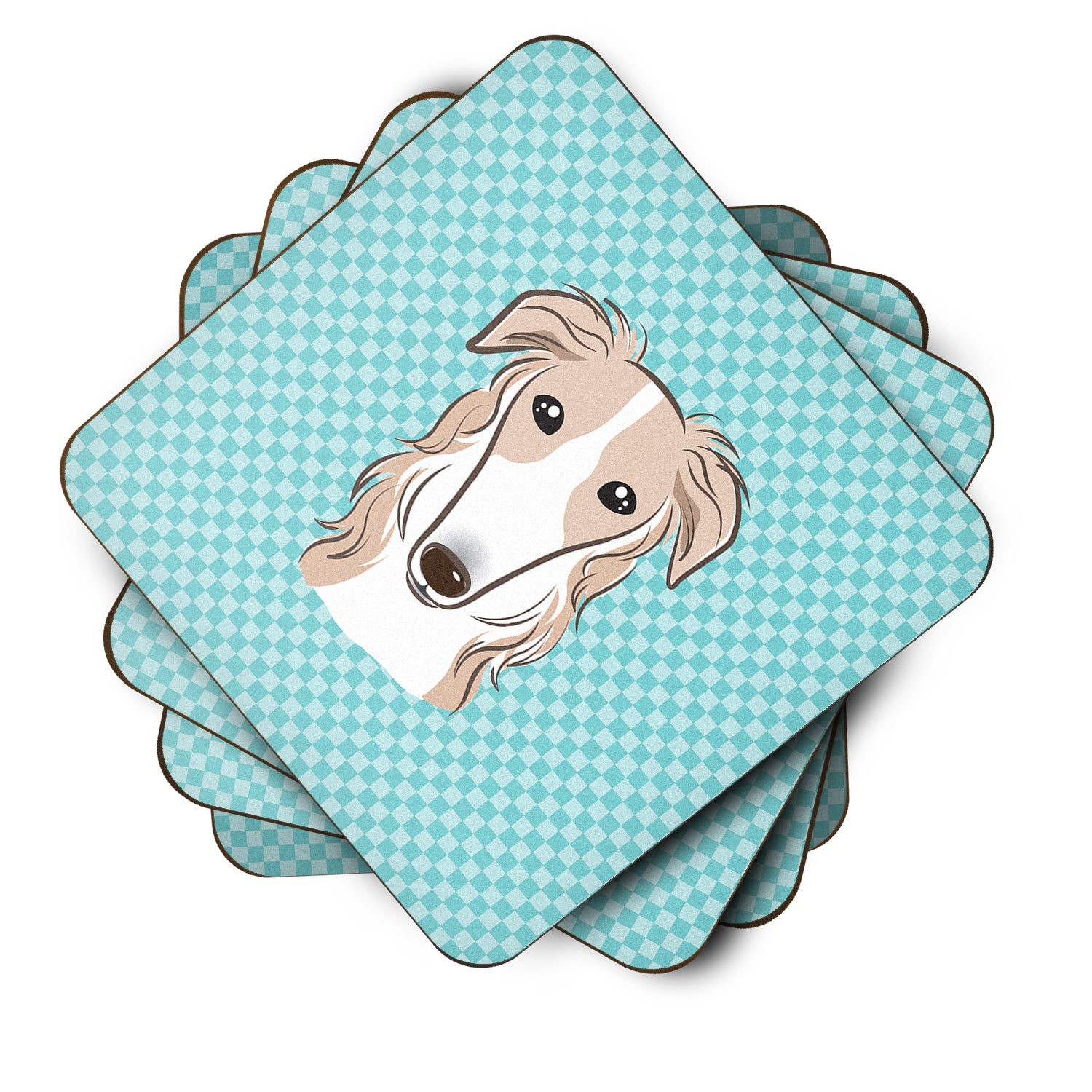 Set of 4 Checkerboard Blue Borzoi Foam Coasters BB1166FC - the-store.com