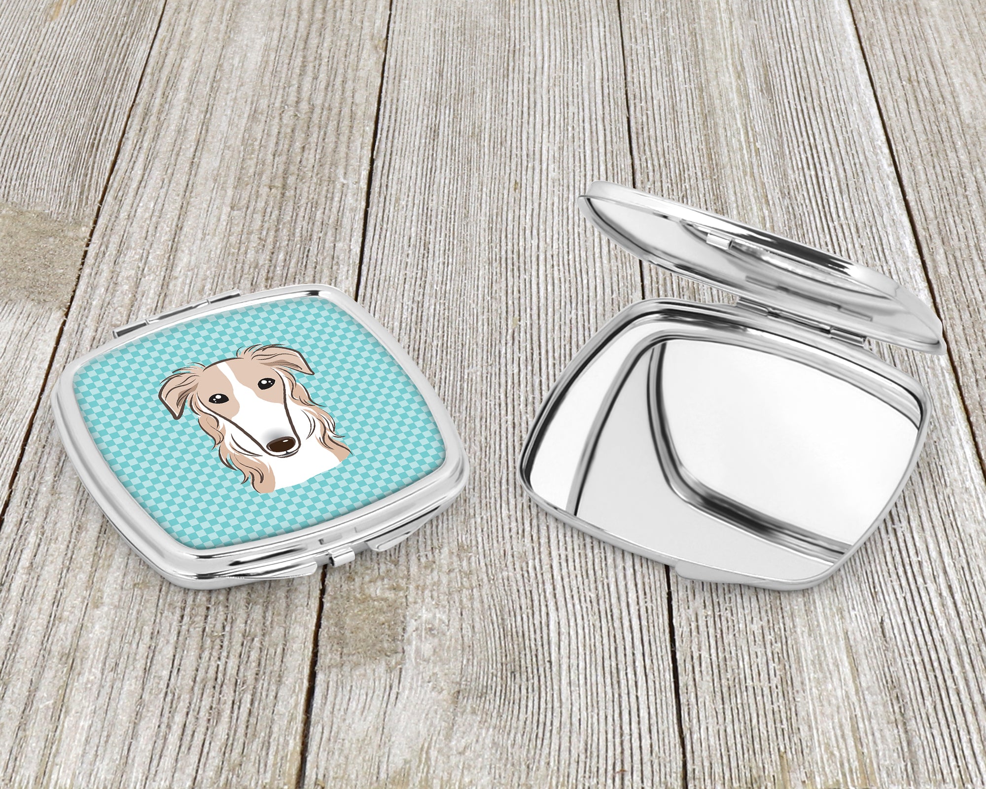 Checkerboard Blue Borzoi Compact Mirror BB1166SCM  the-store.com.