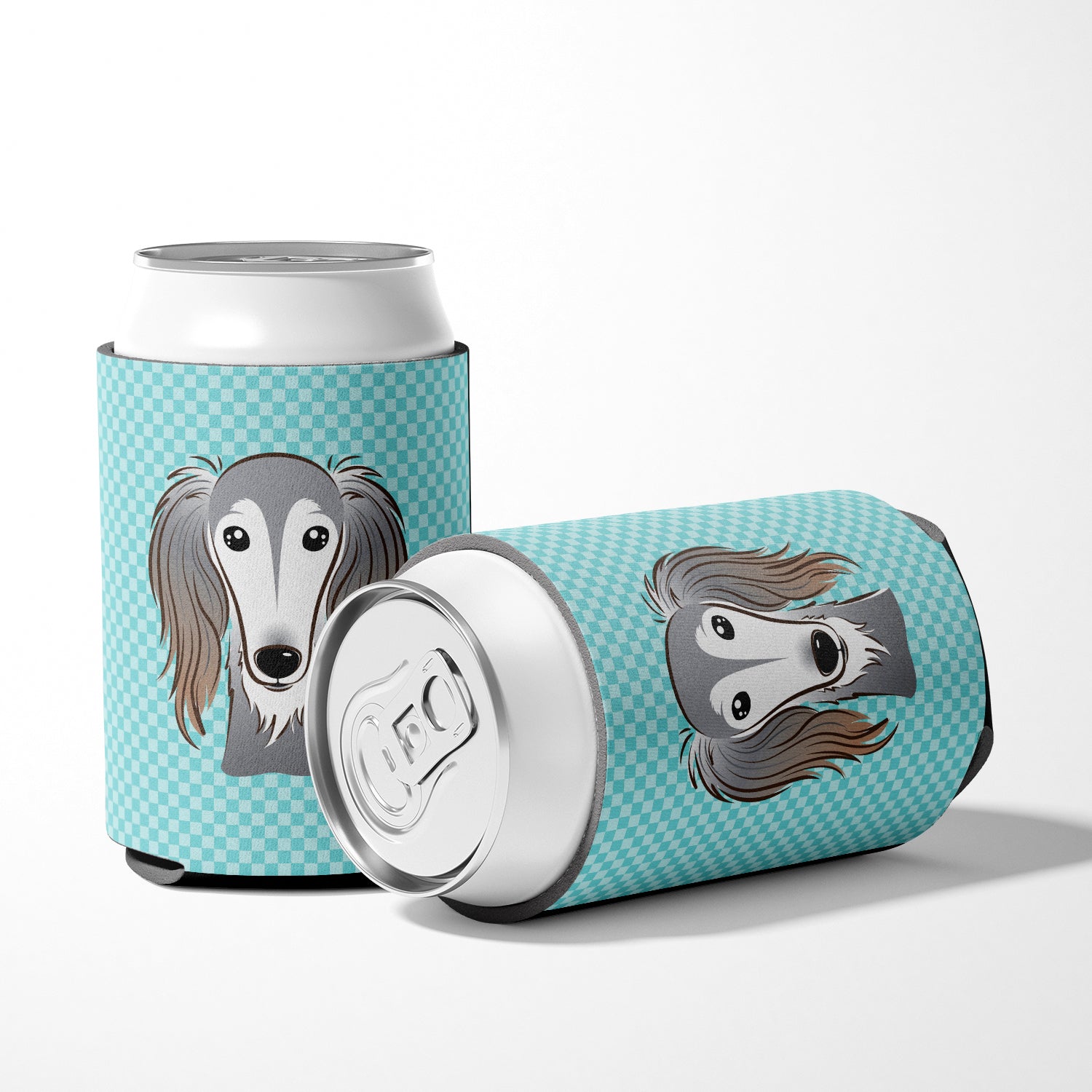 Checkerboard Blue Saluki Can or Bottle Hugger BB1167CC.