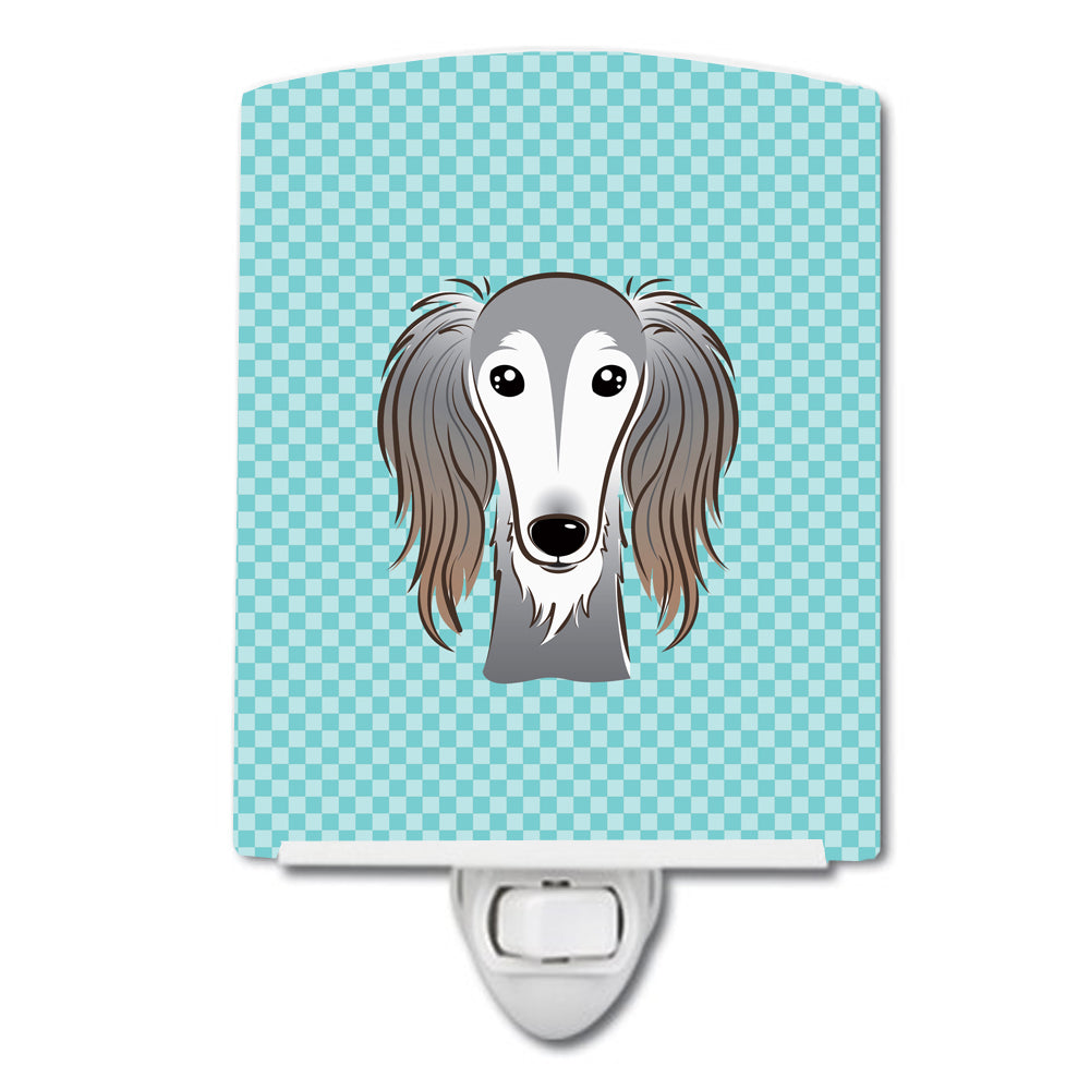 Checkerboard Blue Saluki Ceramic Night Light BB1167CNL - the-store.com