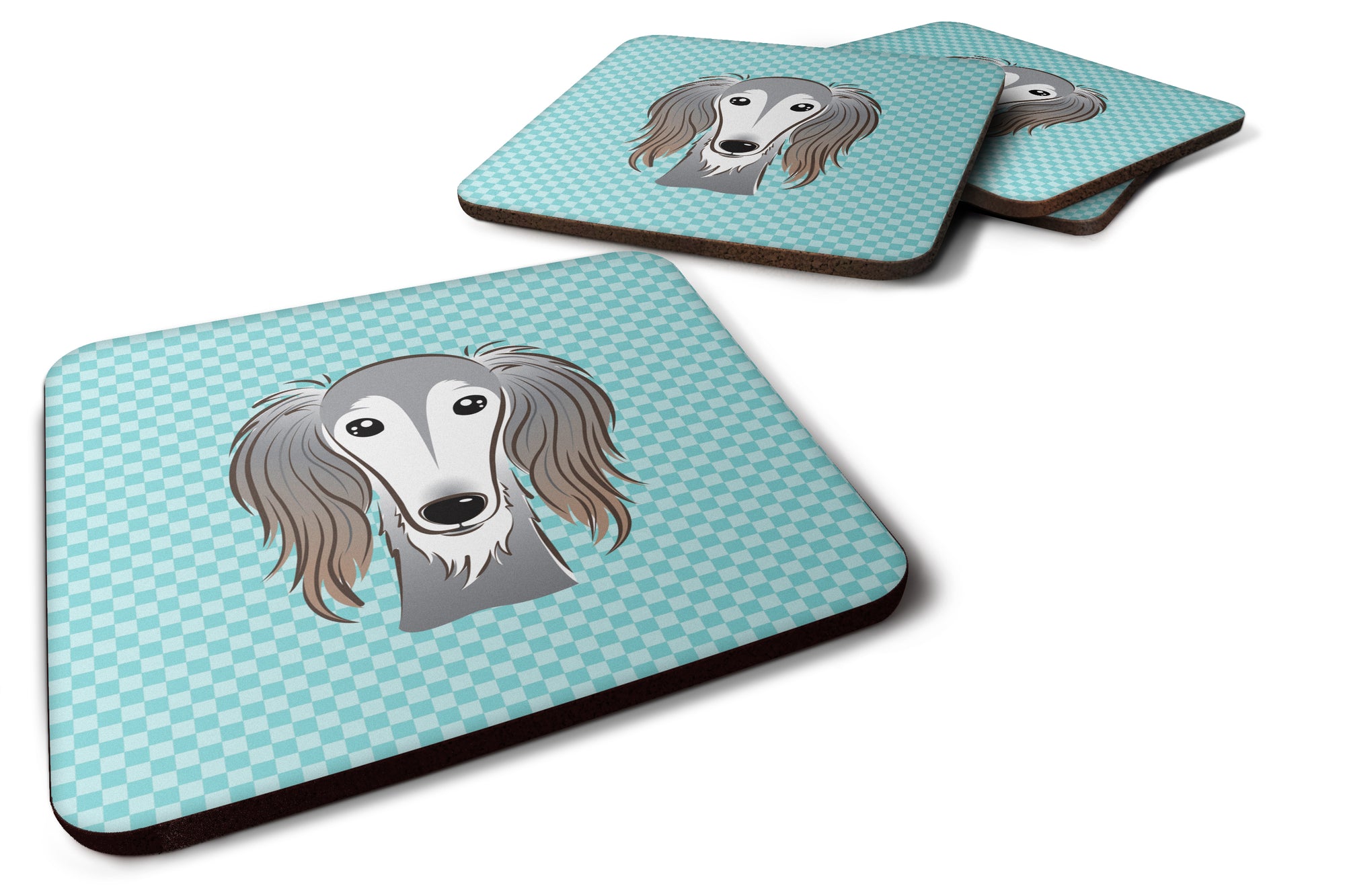 Set of 4 Checkerboard Blue Saluki Foam Coasters BB1167FC - the-store.com