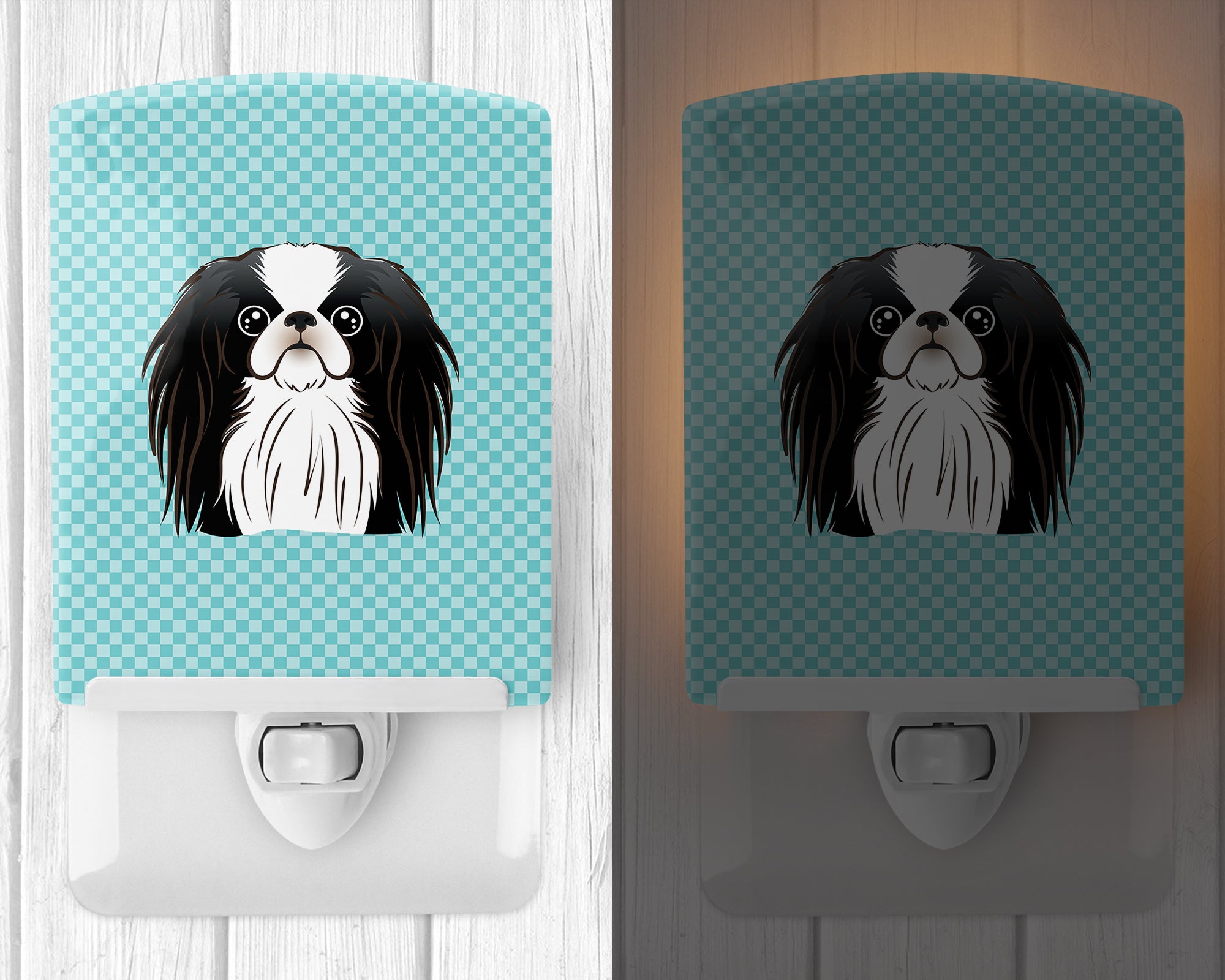 Checkerboard Blue Japanese Chin Ceramic Night Light BB1168CNL - the-store.com