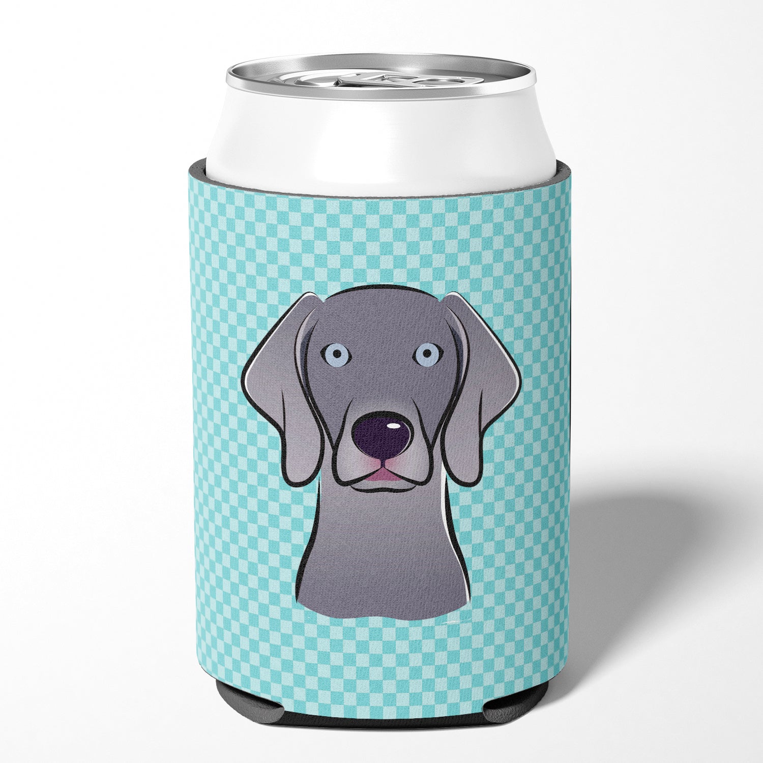 Checkerboard Blue Weimaraner Can or Bottle Hugger BB1169CC.