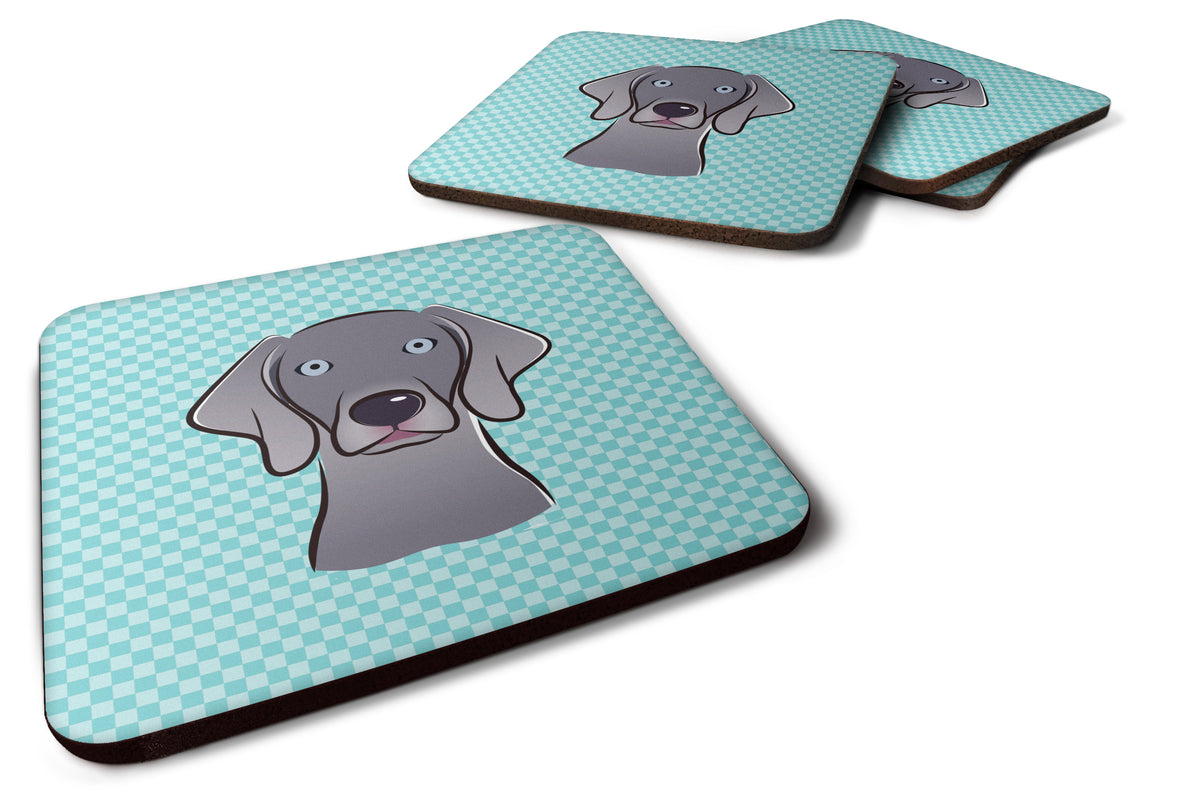 Set of 4 Checkerboard Blue Weimaraner Foam Coasters BB1169FC - the-store.com