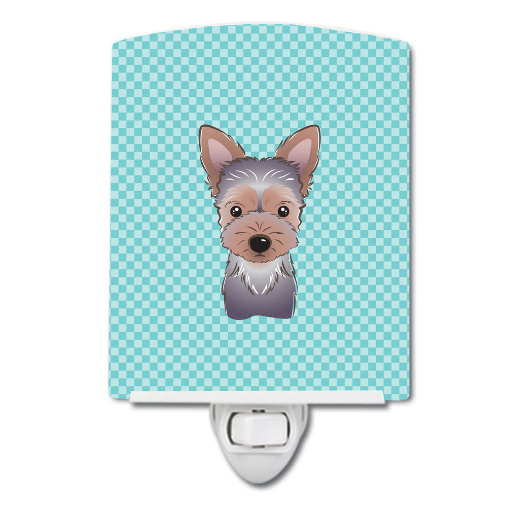 Checkerboard Blue Yorkie Puppy Ceramic Night Light BB1170CNL - the-store.com