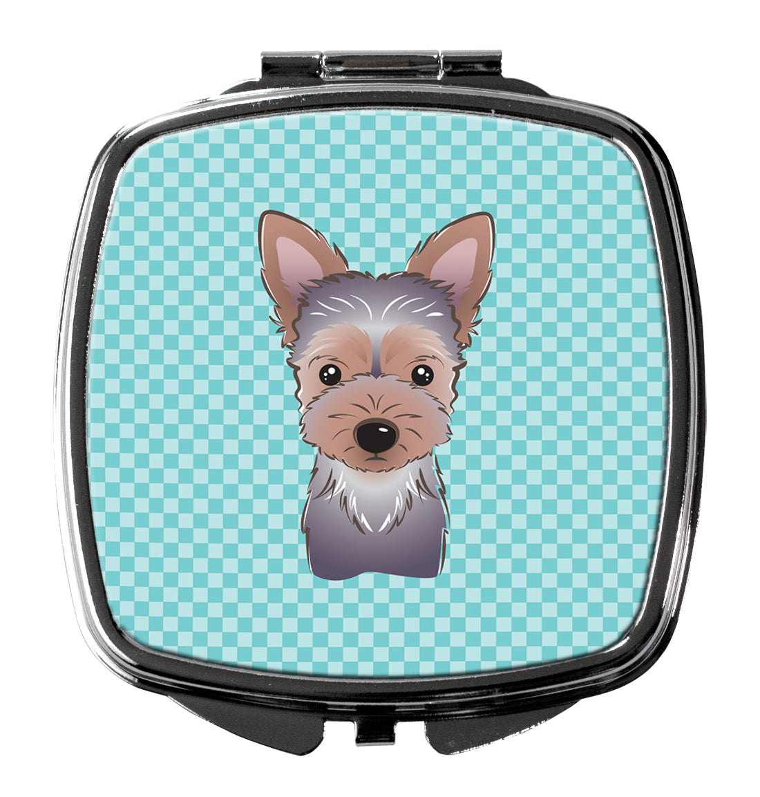 Checkerboard Blue Yorkie Puppy Compact Mirror BB1170SCM  the-store.com.