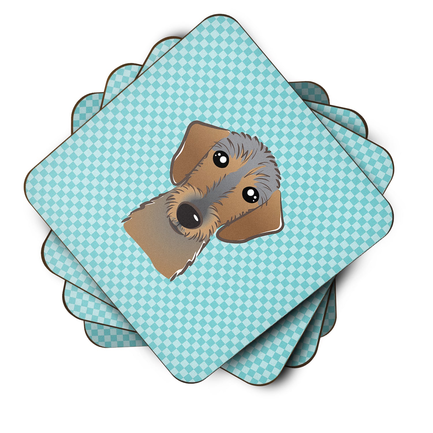 Set of 4 Checkerboard Blue Wirehaired Dachshund Foam Coasters BB1171FC - the-store.com