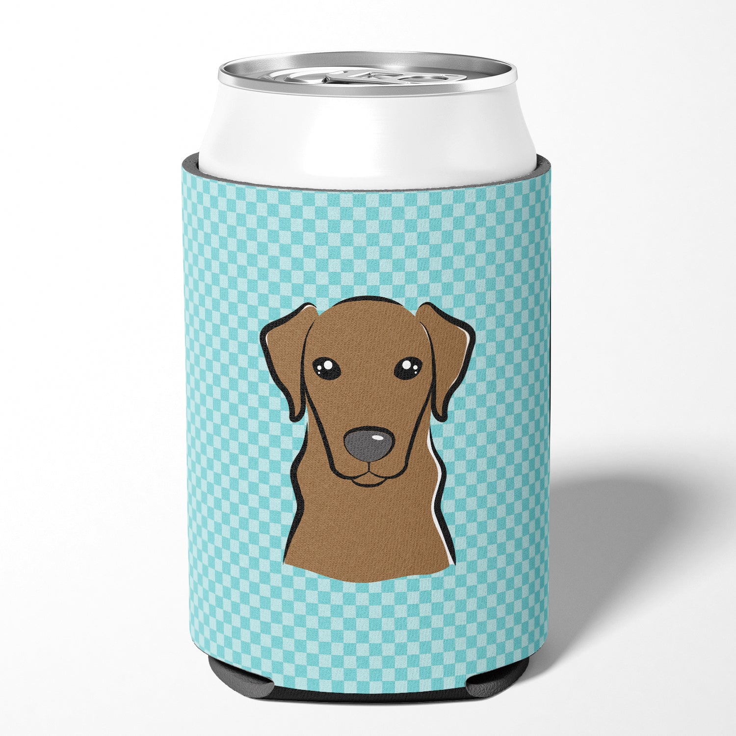 Checkerboard Blue Chocolate Labrador Can or Bottle Hugger BB1172CC.