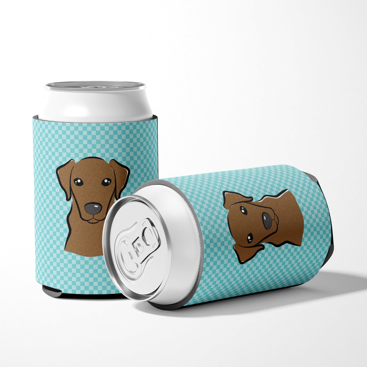 Checkerboard Blue Chocolate Labrador Can or Bottle Hugger BB1172CC.