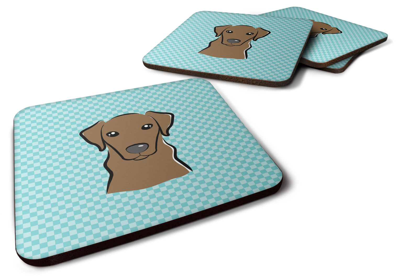 Set of 4 Checkerboard Blue Chocolate Labrador Foam Coasters BB1172FC - the-store.com