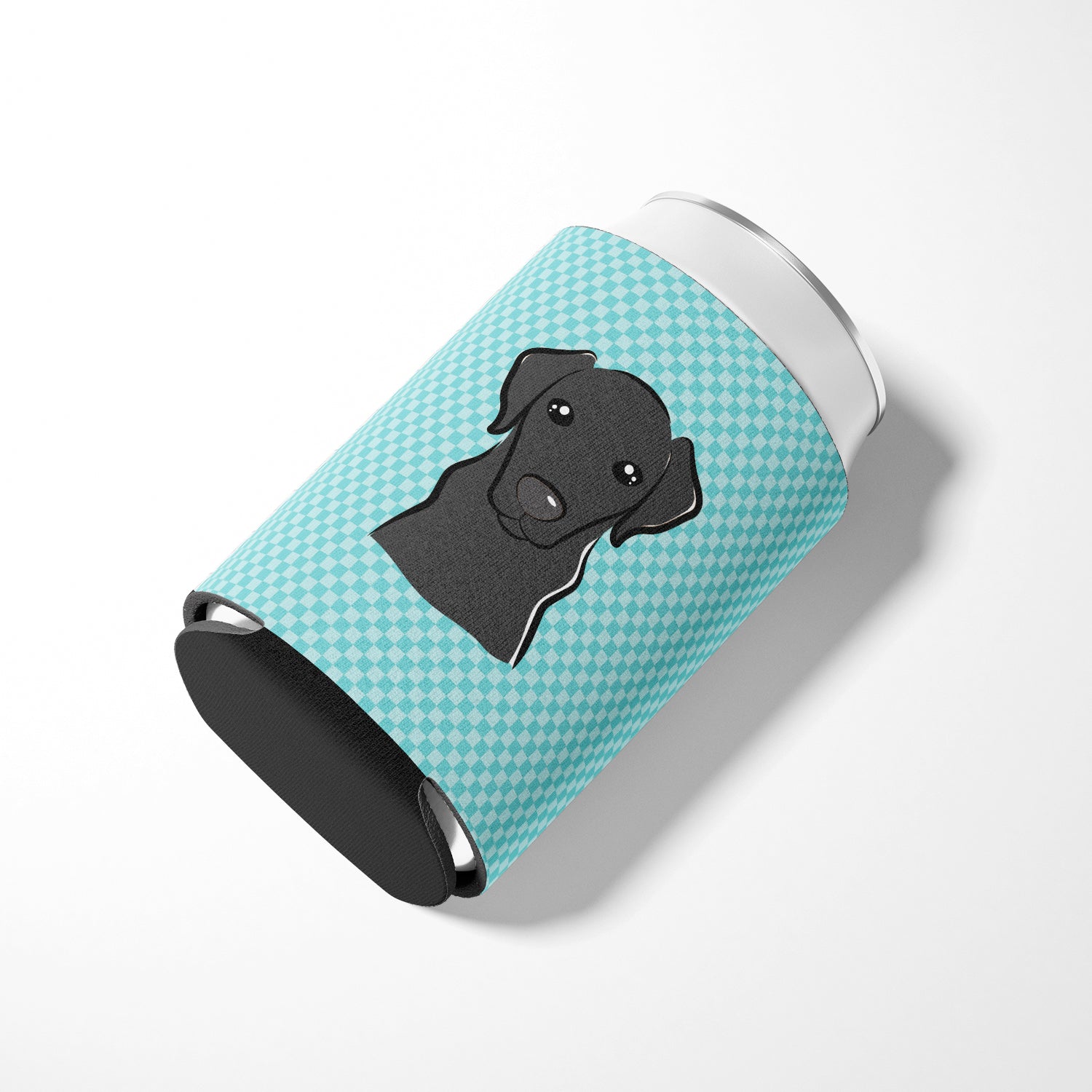 Checkerboard Blue Black Labrador Can or Bottle Hugger BB1173CC.