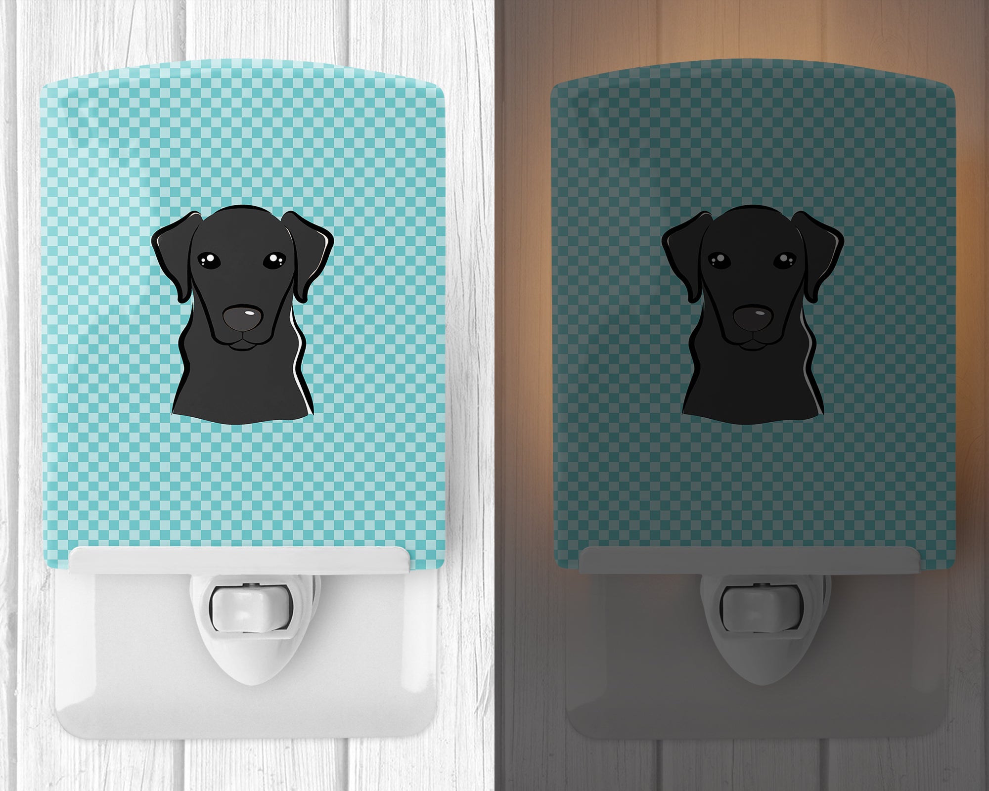 Checkerboard Blue Black Labrador Ceramic Night Light BB1173CNL - the-store.com